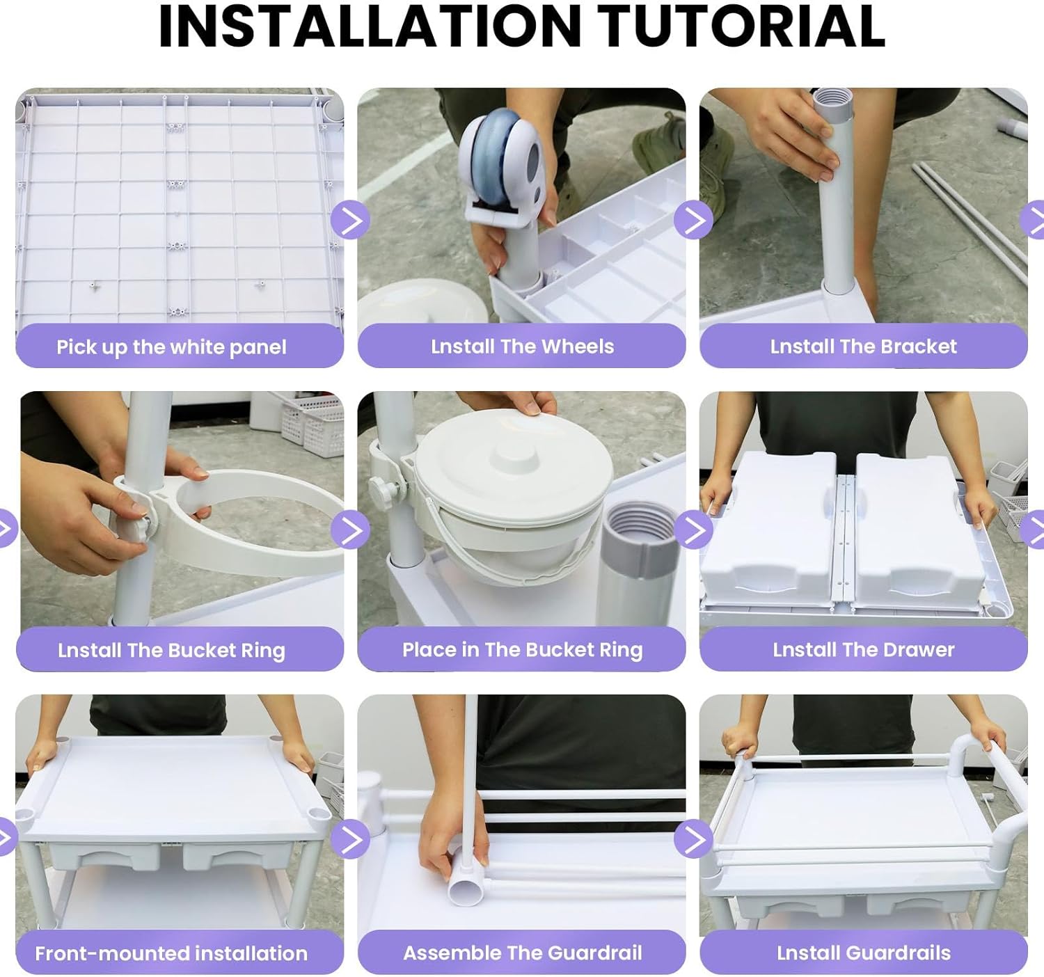 360° Rotate Silent Wheels Machine Trolley, 330lbs Mobile Utility Cart with Bucket and 2 Big Drawers, Esthetician 3 Tier Storage for Office, Home, Dental Hospital
