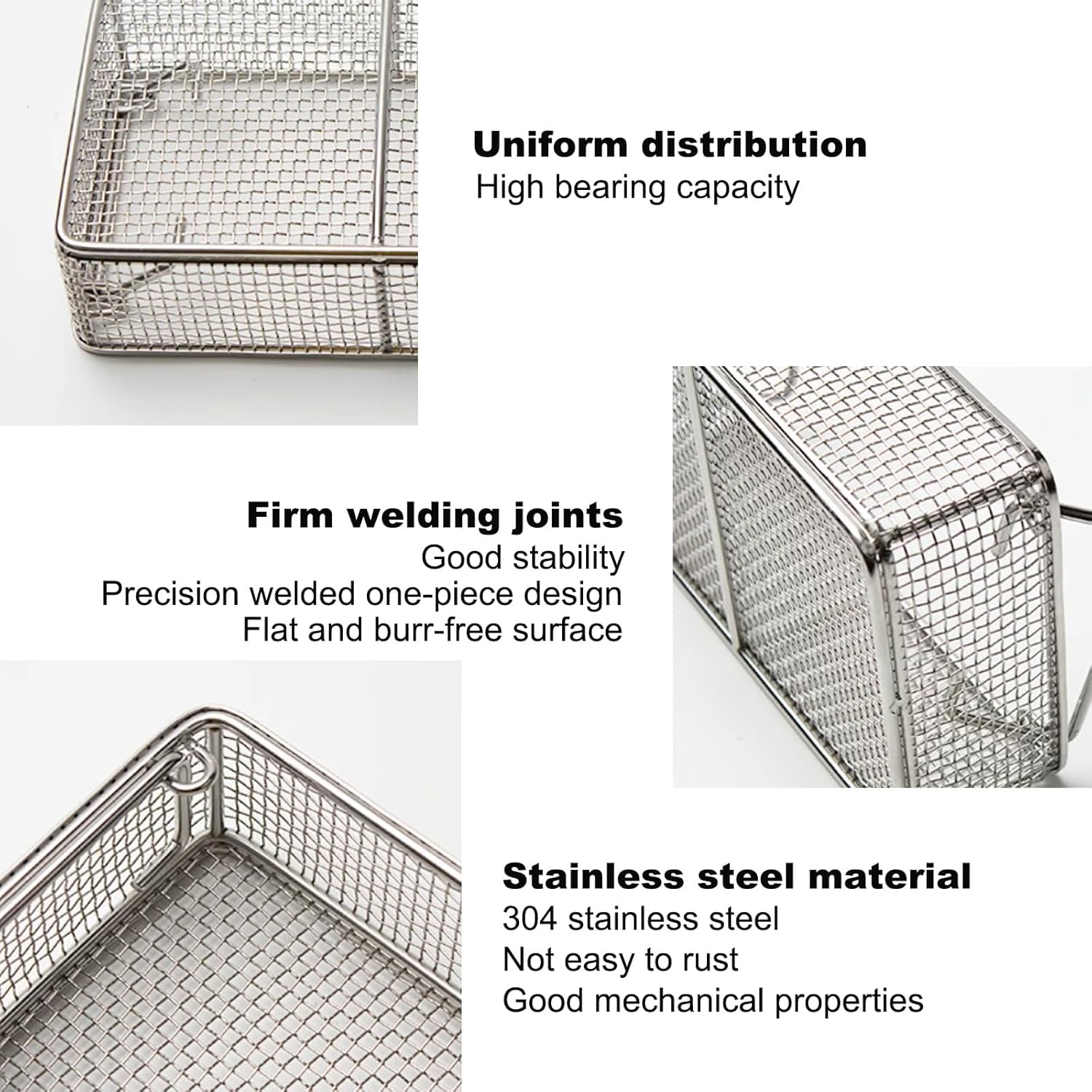 304 Stainless Steel Disinfection Basket with Handle, 0.16in Mesh for Labs, Hospital Instruments, Dental Clinics