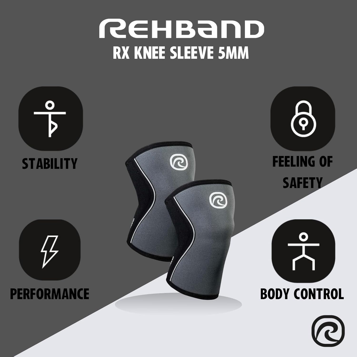 Rehband 5mm Knee Sleeves for Functional Training, Cross-Training & Powerlifting, Weightlifting Knee Support made of Neoprene, Unisex, Colour:Steel Grey - 1 Pair, Size:Large
