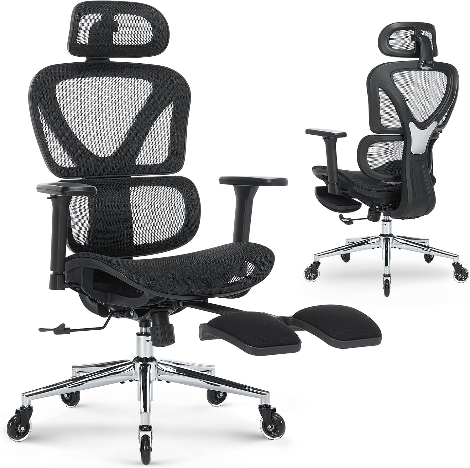Ergonomic Office Chair with Footrest, Mesh Home Office Computer Chair with Adjustable Headrest and 3D Arms, Backrest Height, Tilt Lock and Lumbar Support, 300LBS
