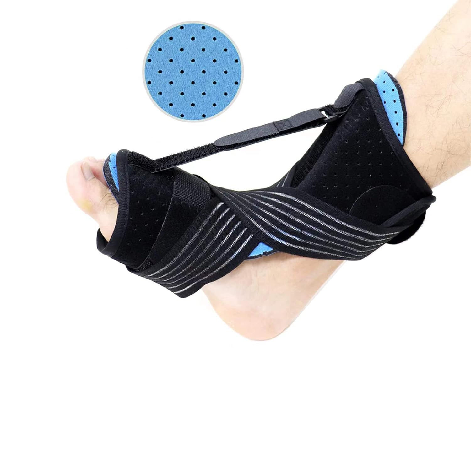 Upgraded Plantar Fasciitis Night Splint Ankle Brace for Plantar Fasciitis Relief & Achilles Tendinitis Relief Foot Drop Support with a Massage Ball 7 Piece Set,Black,Blue