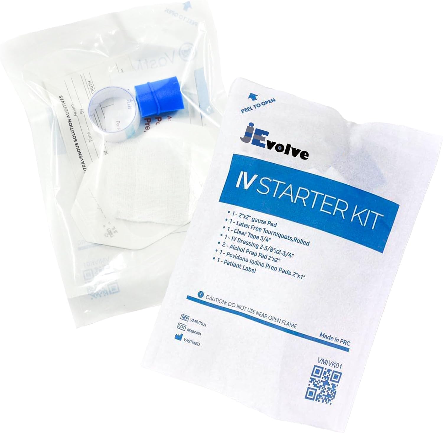 100 Pcs IV Starter Kit with Gauze/Chlorascrub Swab LF | Posi-Guard Catheter Securement Device & Transparent Window Dressing | Latex-Free Tourniquets