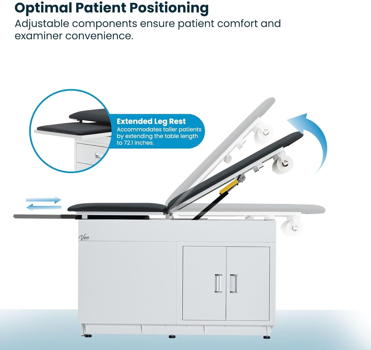 Grande Medical Exam Table, Adjustable Exam Bed with Step Stool, Storage Cabinets, and Foot Rest, Dimensions: 47.64” L x 26.77” W x 29.13” H, Black, NO Stirrups