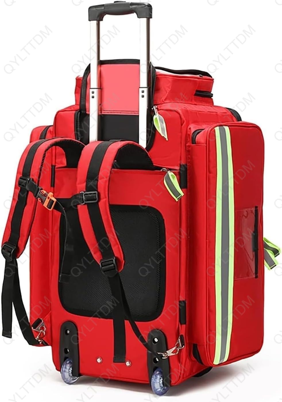 Firefighter Jumbo Turnout Gear Wheeled Bag, with Compartments, Rolling Medical Bag with Wheels, Portable Medical Trolley Duffle, with Reflective Trim, for Emergency, Home & Clinical Use
