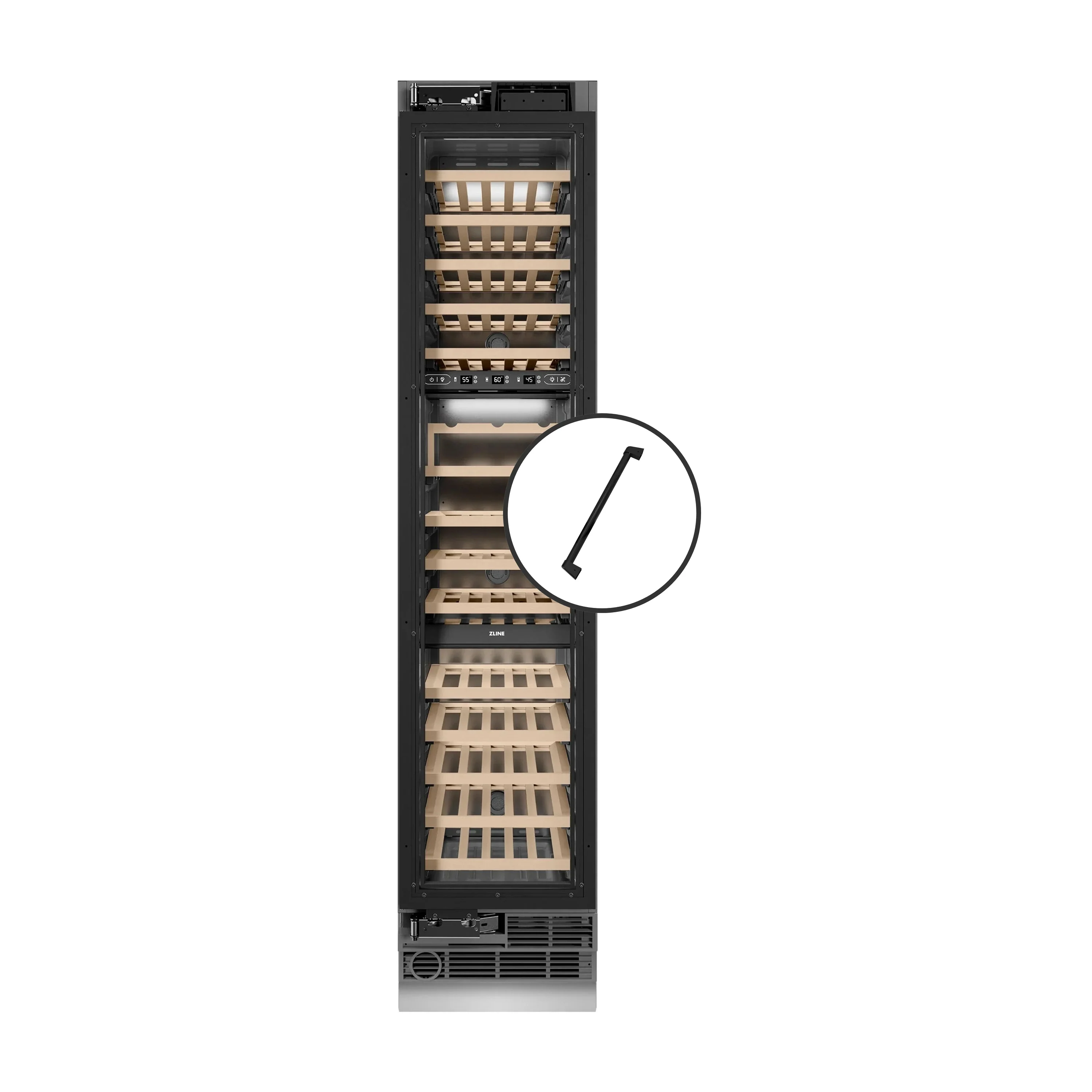 ZLINE Autograph Edition 18-Inch 9.0 Cu. Ft. Triple Zone 68 Bottle Panel Ready Left Hinge Column Wine Cooler with Matte Black Accents (RBCWVLZ-18-MB)