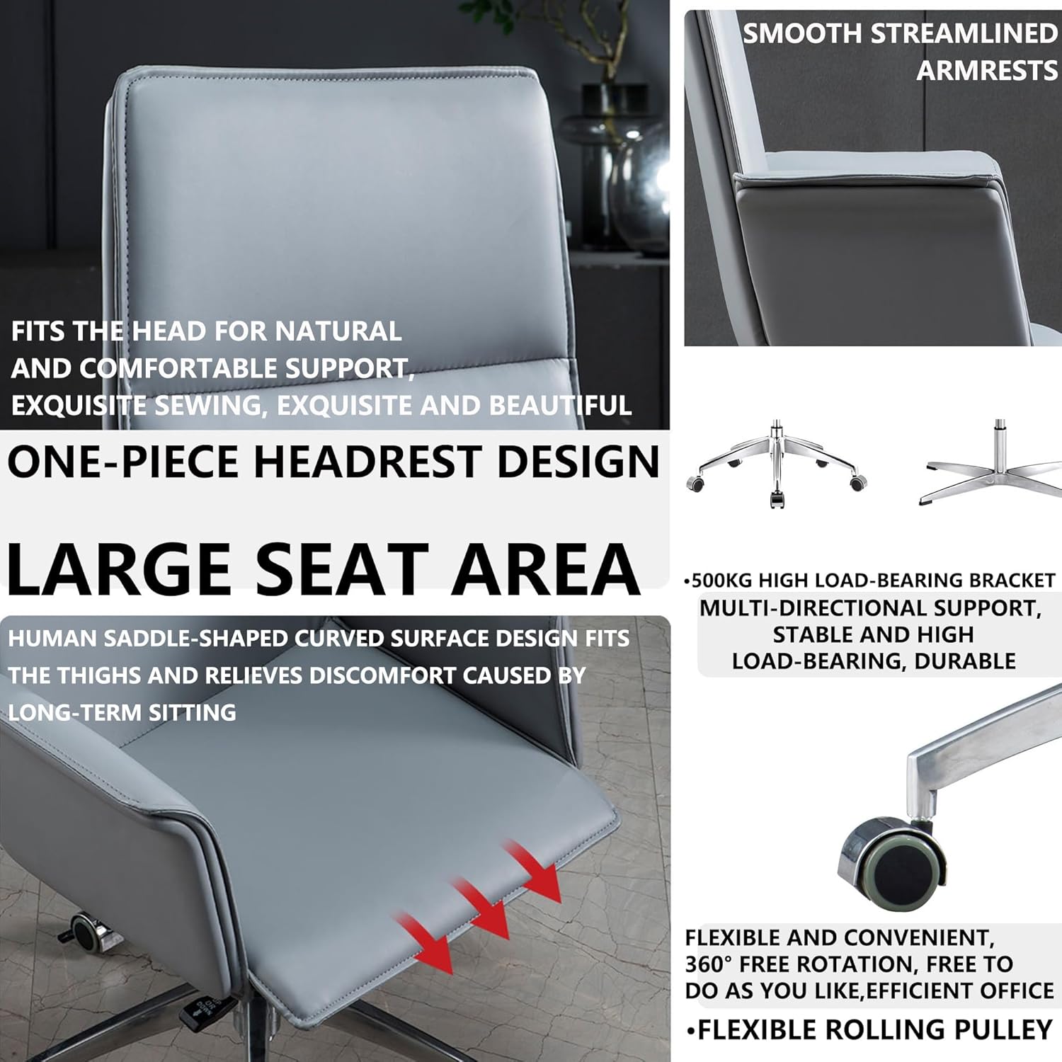 High Back Office Chair with Adjustable Height and Reclining Feature for Ultimate Comfort and Support Ergonomic PU Leather Desk Chair with Headrest and Armrests Ideal fo(Orange-One Size