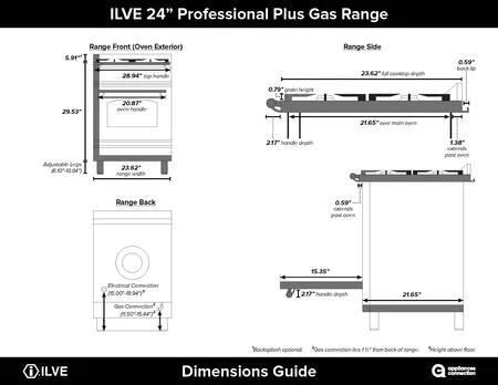 ILVE 24-Inch Professional Plus Gas Range with 4 Sealed Brass Burners - 2.4 cu. ft. Oven - in Stainless Steel with Chrome Trim (UPW60DVGGI)