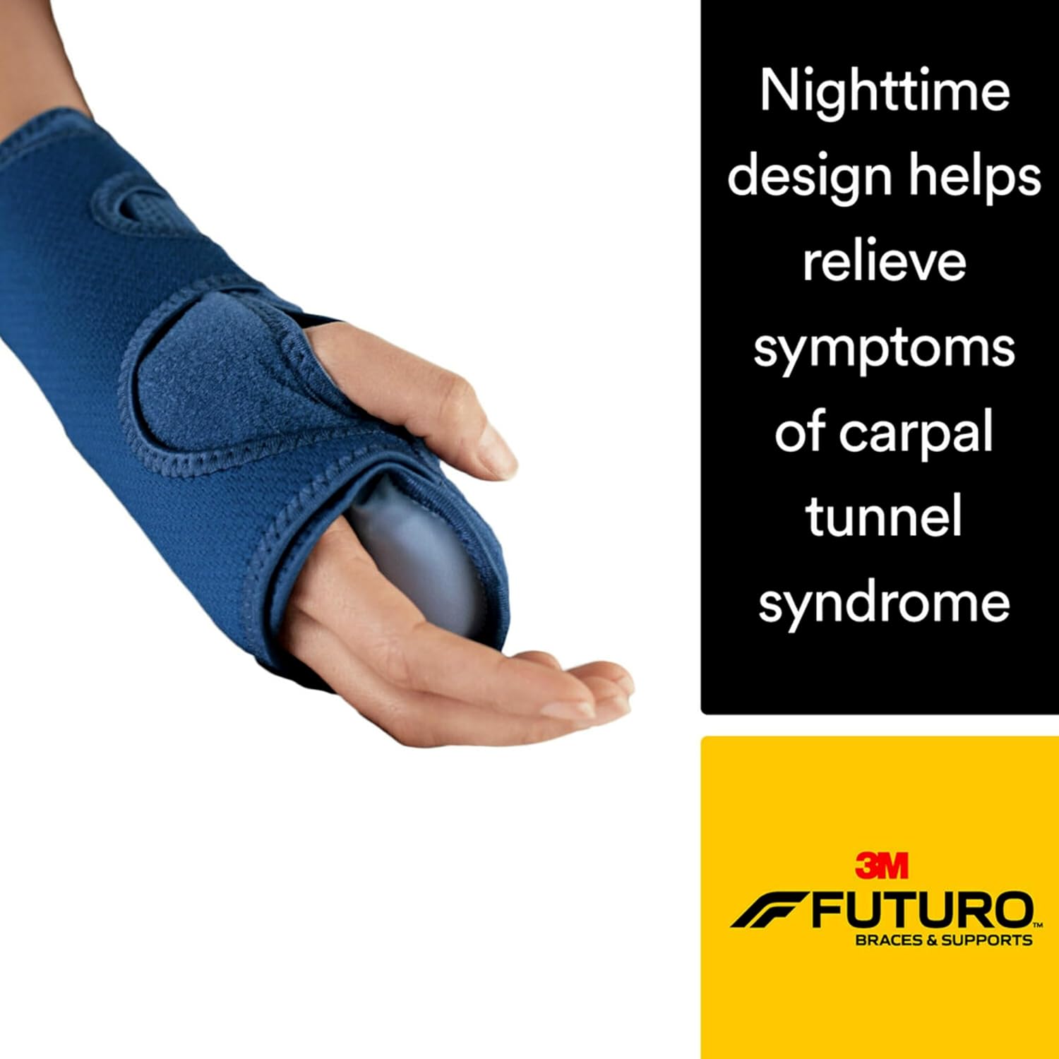 Futuro Night Wrist Sleep Support Brace, Adjustable Nighttime Splint for Carpal Tunnel Relief, Cushioned Beads and Removable Stabilizer, Fits Left or Right Hand (3-Pack)