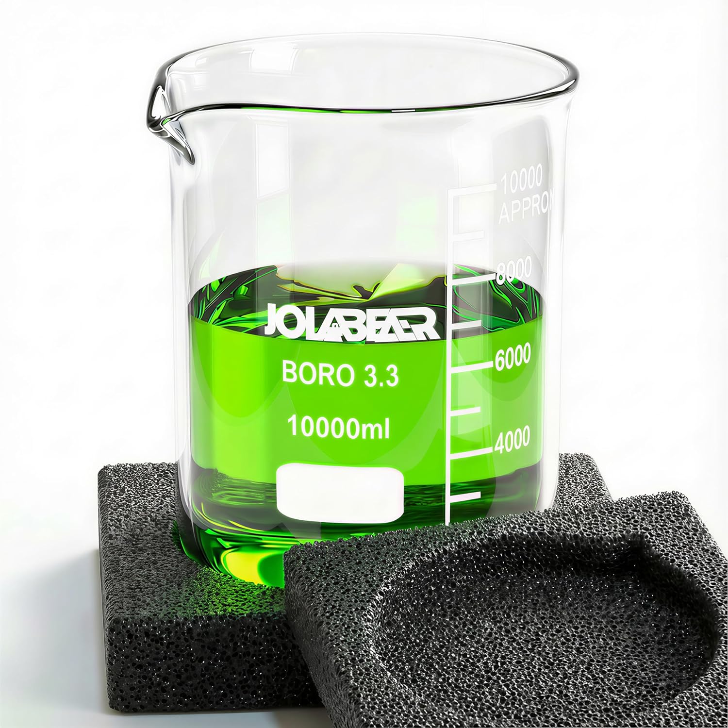 10000ml Low Form Griffin Glass Beaker, Heavy-Duty Borosilicate Glass with Graduated Scale, Wide Mouth & Anti-Spill Rim for Chemistry Lab, Industrial and Home Use