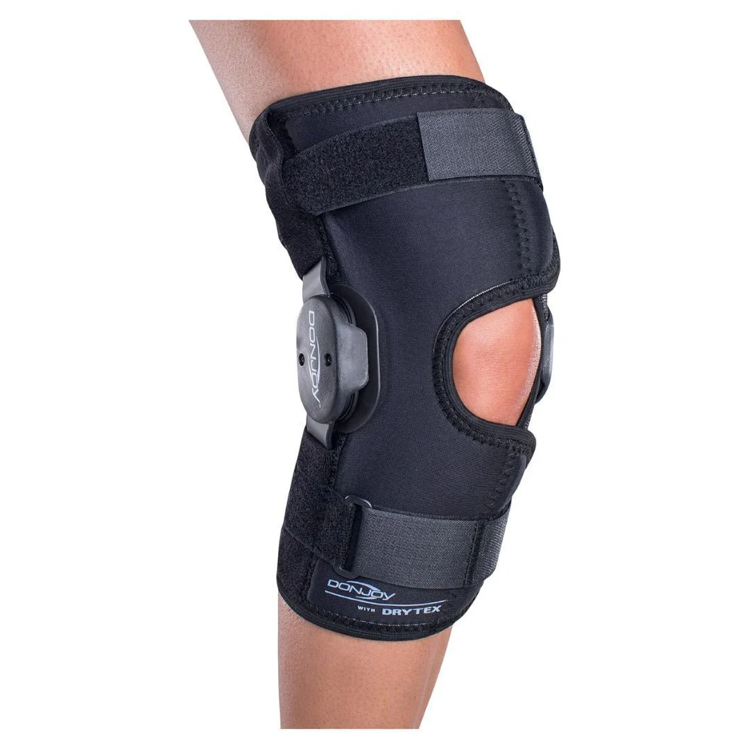 DonJoy Deluxe Hinged Knee Brace, Drytex Wrap Around, Open Popliteal, Medium