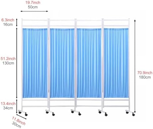 Portable 4-Panel Medical Privacy Screen with Wheels - Foldable Divider for Patient Privacy in Clinics, Hospitals, and Waiting Rooms
