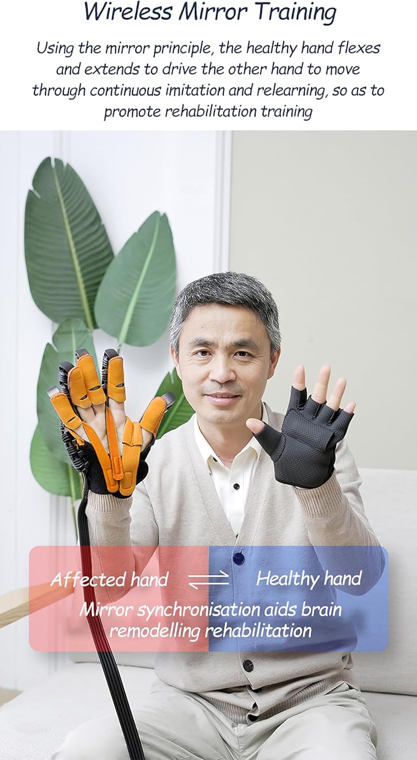 Rehabilitation Robot Gloves, Stroke Rehabilitation Equipment with 3 Workout Modes, Pneumatic Finger Trainer, Hemiplegia Hand Strengthening Devices