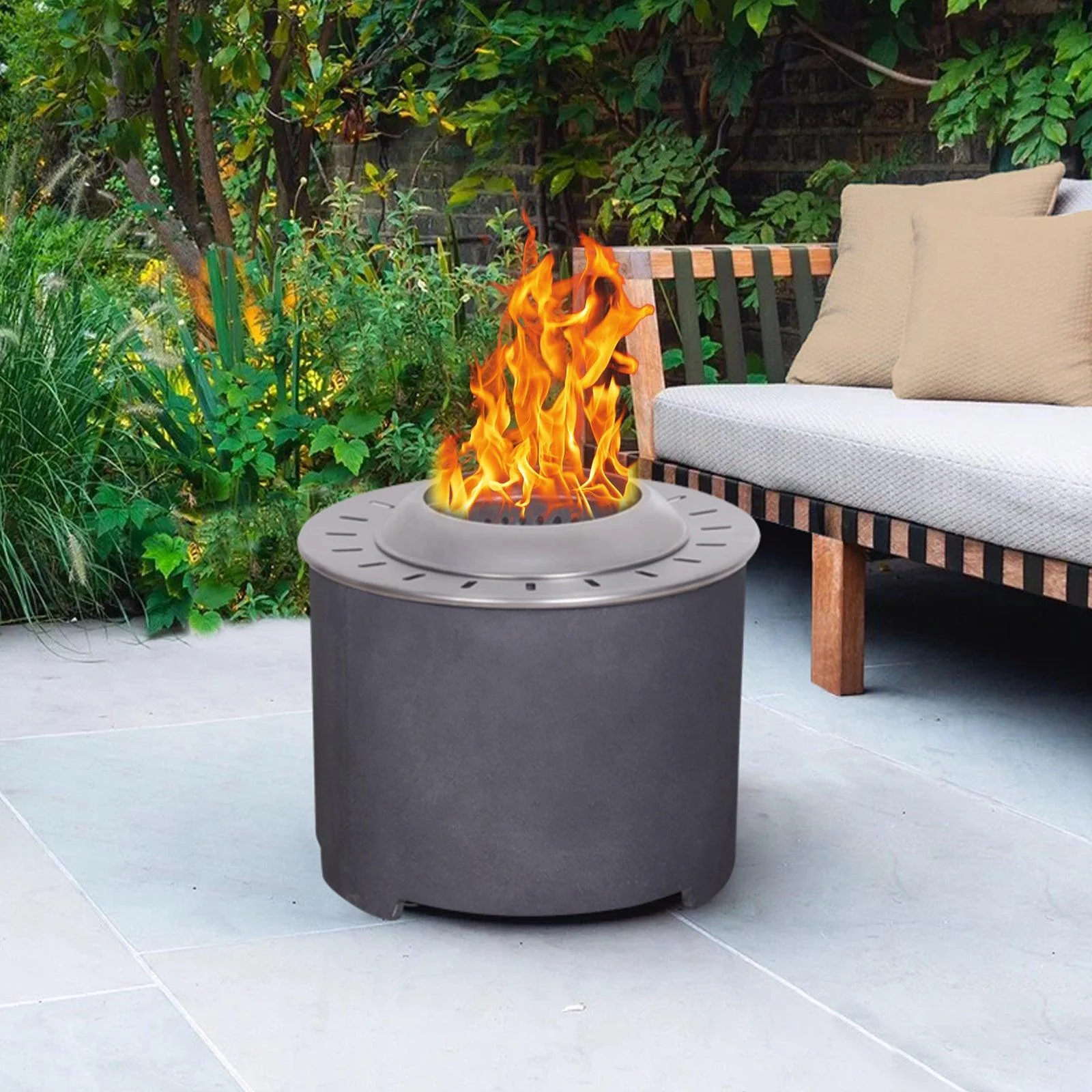 Parrot Uncle Dark Grey Faux Concrete Texture Smokeless Firepit with Wood Pellet/Twig/Wood as The Fuel for Garden & Outdoor (W2029120106)
