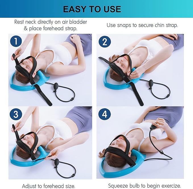 Cervical Traction Device with Pump for Neck Pain Relief - Adjustable Neck Stretcher for Home Use, Portable Spine Alignment Support