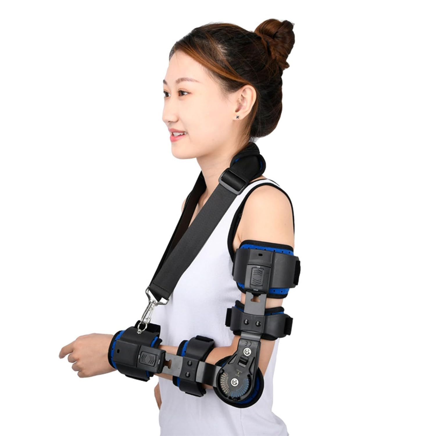 SFKLYU Hinged Elbow Brace Adjustable Splint & Shoulder Strap Adjustable Post Elbow Brace with Sling Stabilizer Splint Arm Injury Recovery Support After Surgery,Left