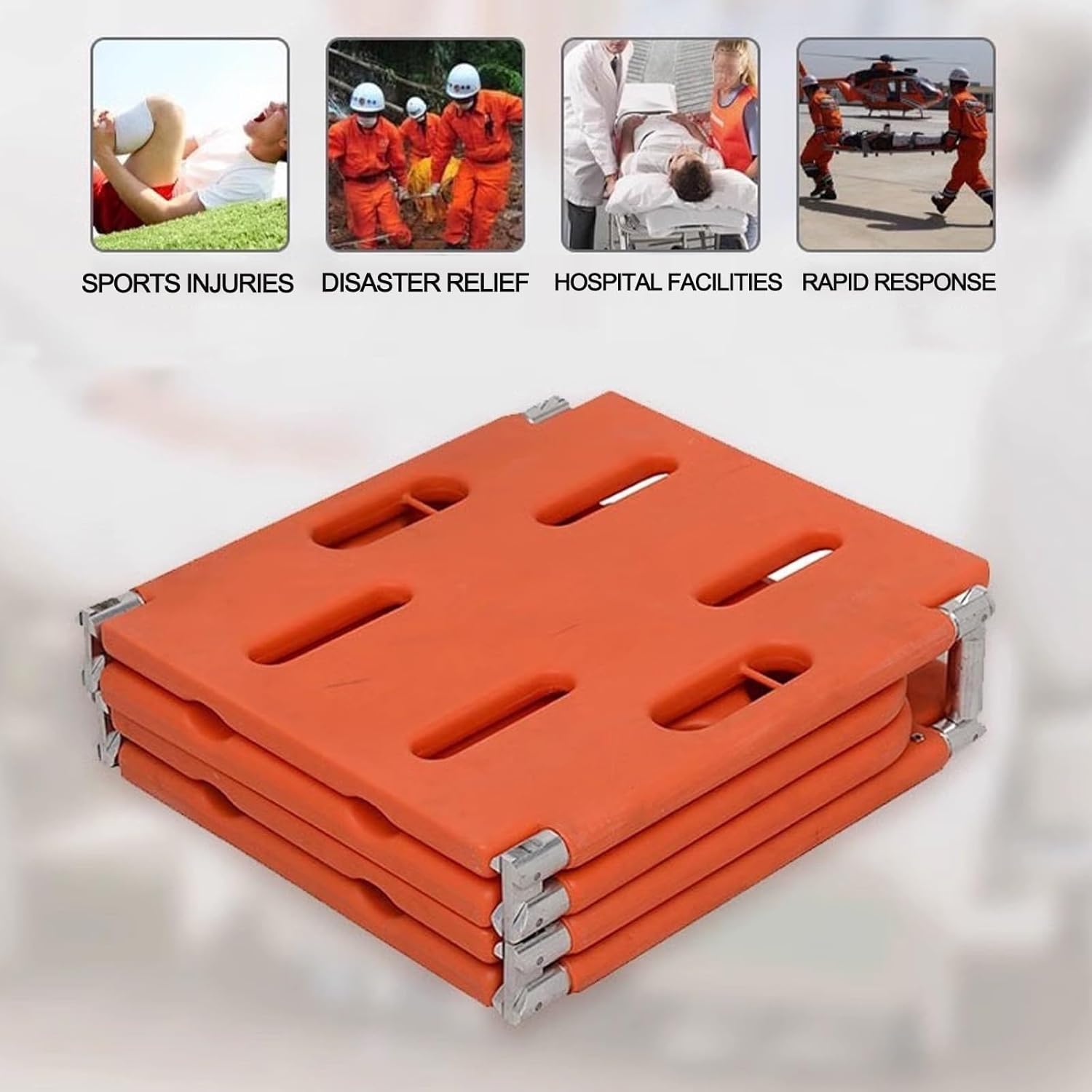 Quad Folding Medical Rescue Stretcher with Spine Plate, 350 lbs Load Capacity, Ideal for Patient Transfers in Medical Departments, Emergency Use and Transport