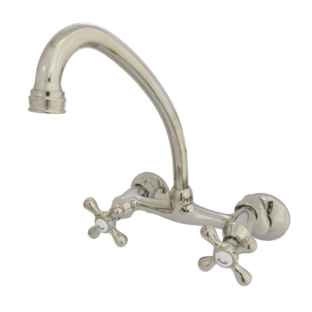 Kingston Brass Kingston Double-Handle Wall-Mount Bridge Kitchen Faucet, Polished Nickel (KS214PN)