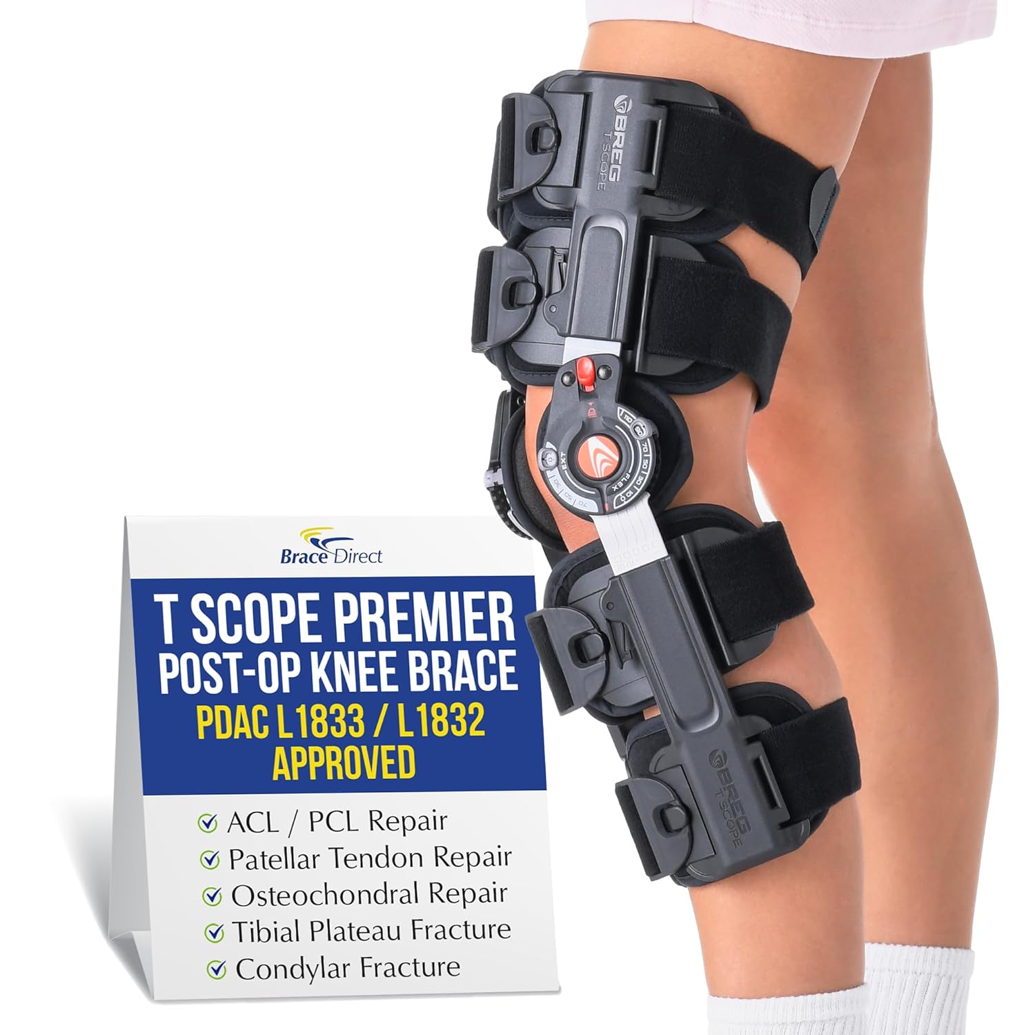 Brace Direct Breg T Scope Premier Post Op Knee Brace Adjustable ROM for ACL MCL PCL Injury Recovery L1833 L1832 (Thighs Up to 30.5