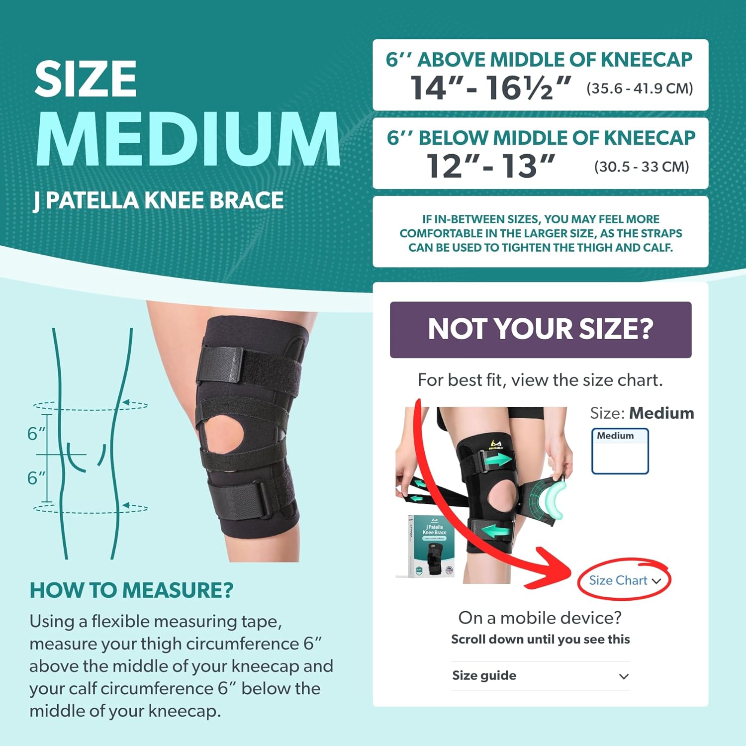BraceAbility J Patella Knee Brace - Lateral Patellar Stabilizer with Medial and J-Lat Support Straps for Dislocation, Subluxation, Patellofemoral Pain, Left or Right Kneecap Tracking (Medium)