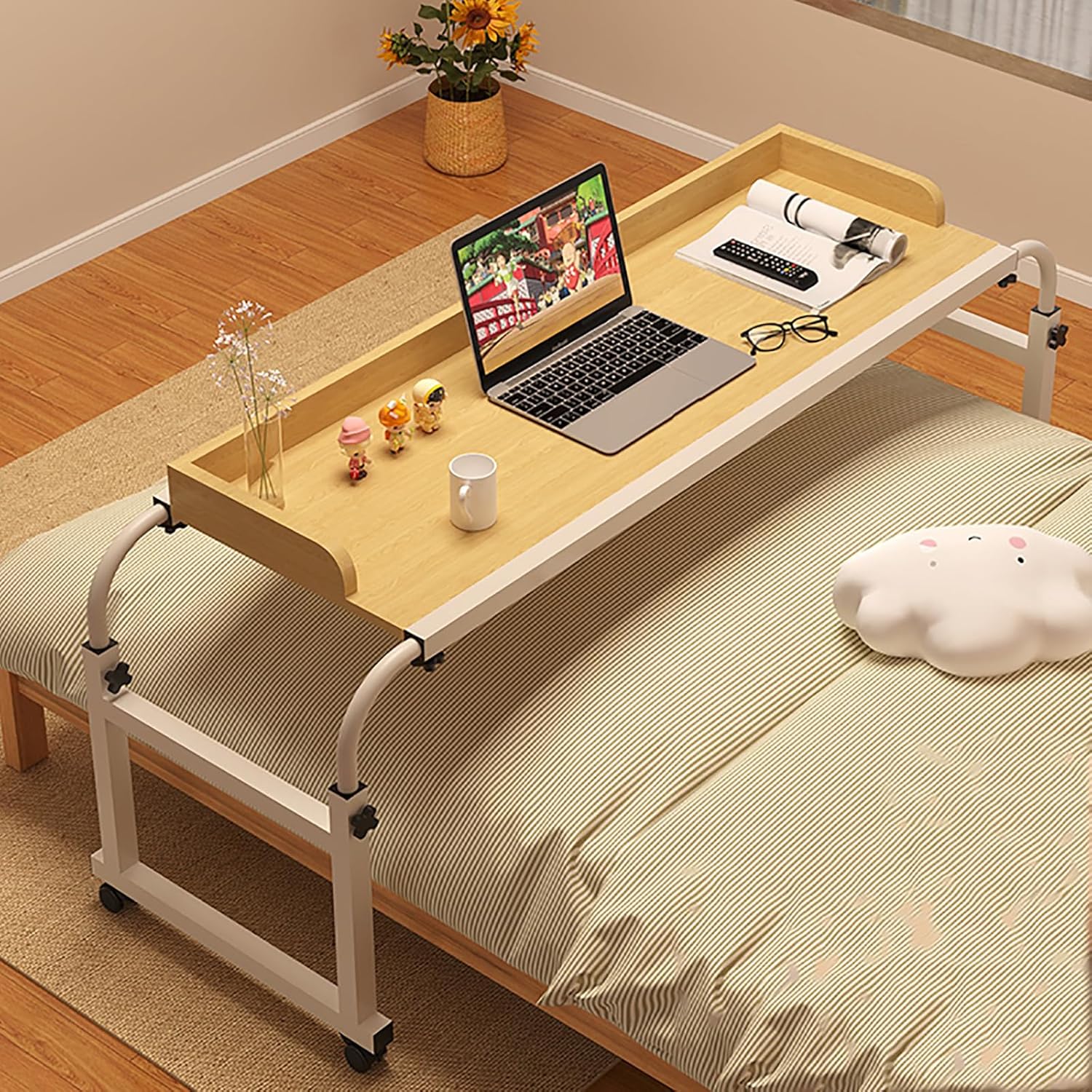 hospital table over bed for home use swivel,over The bed table with Wheels,adjustable height table,hospital bed table,chair cart,laptop desk for bed,recliner table,Perfect for hospital famil