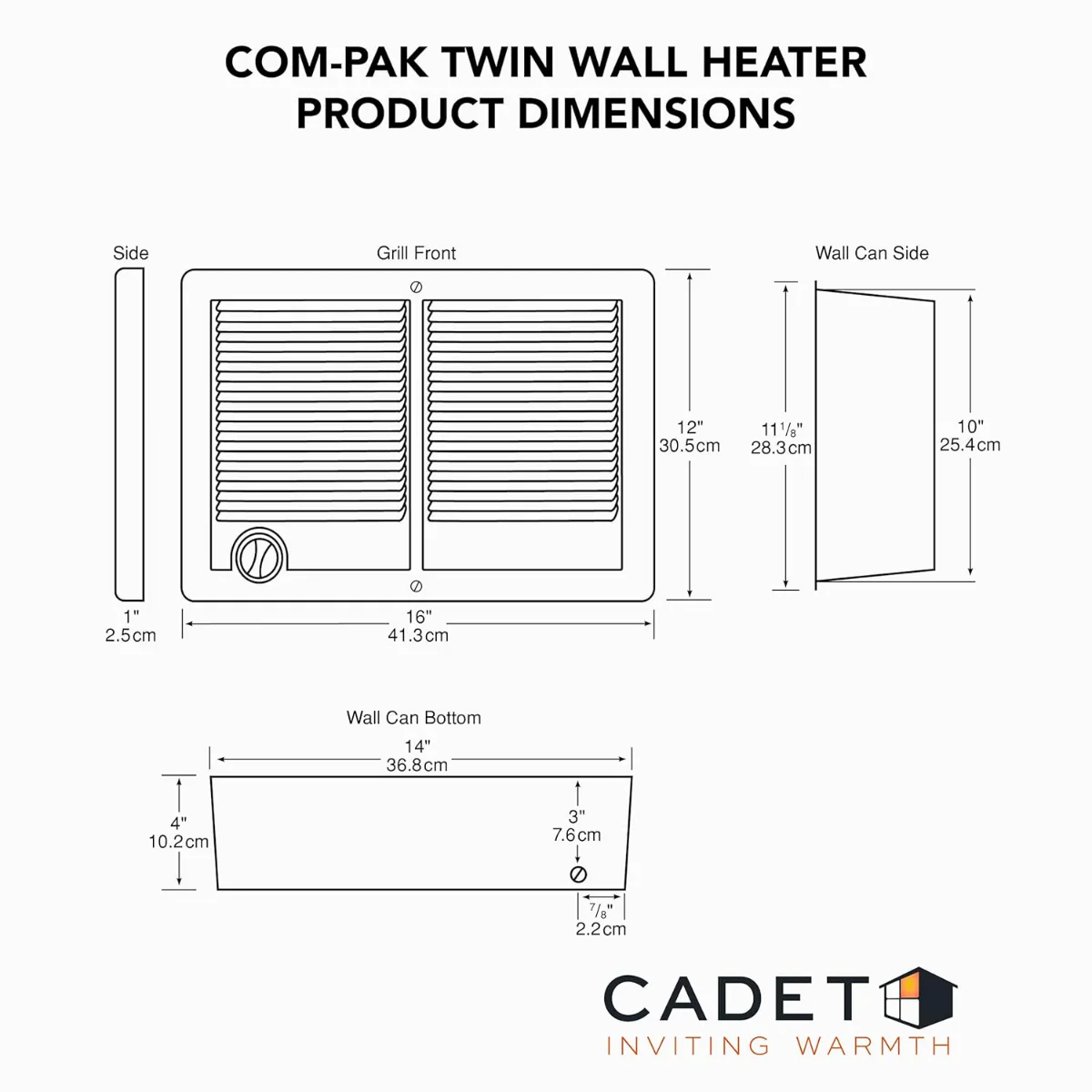 Cadet Com-Pak Twin CSTC Electric Wall Heaters w/ Thermostat - 240V