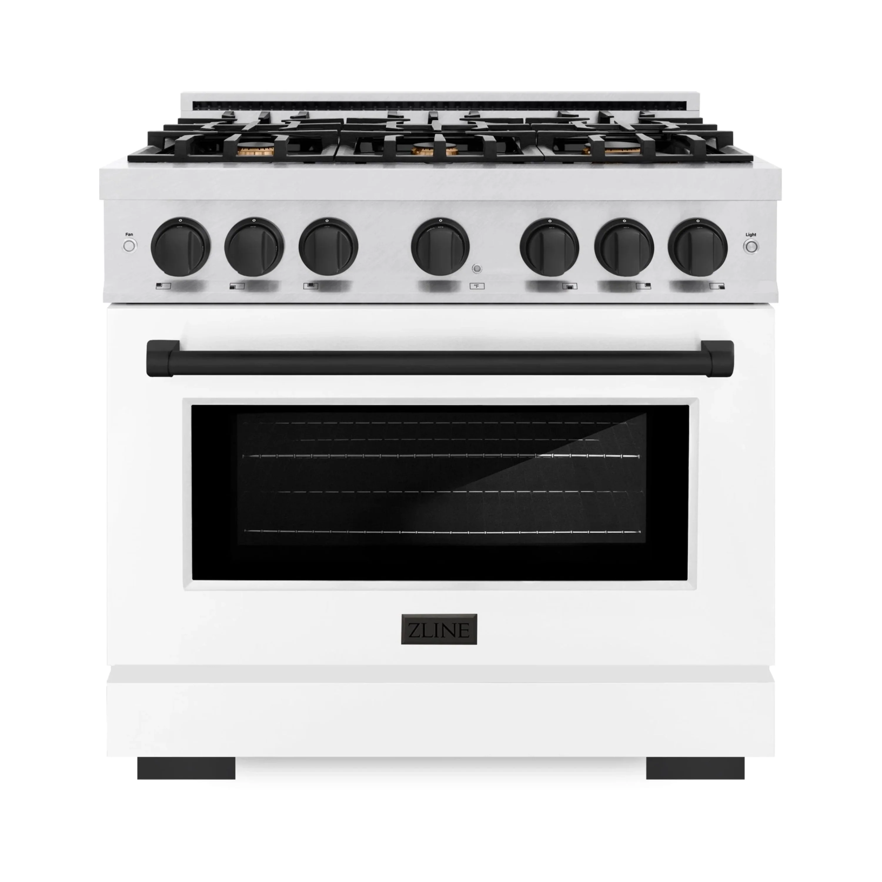 ZLINE Autograph Edition 36-Inch Select Series Gas Range with 6 Burner Cooktop and 5.2 Cu. Ft. Gas Convection Gas Oven in Satin Stainless Steel with White Matte Door and Matte Black Accents (HGRSZ-WM-36-MB)