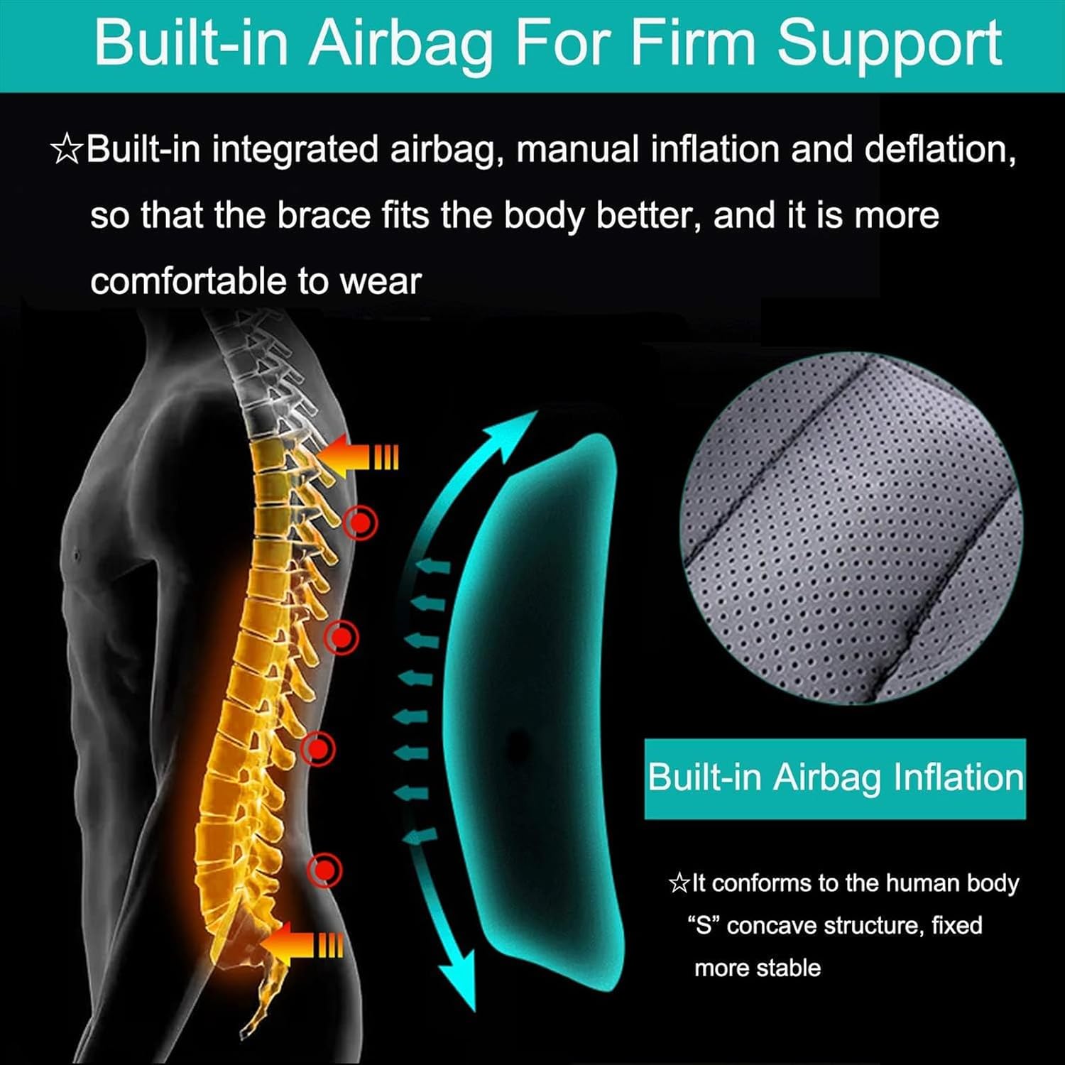 Inflatable Thoracolumbar Fixed Spinal Brace, Adjustable Back Brace for Kyphosis, Osteoporosis, Mild Scoliosis & Post Surgery Support, Hunchback,