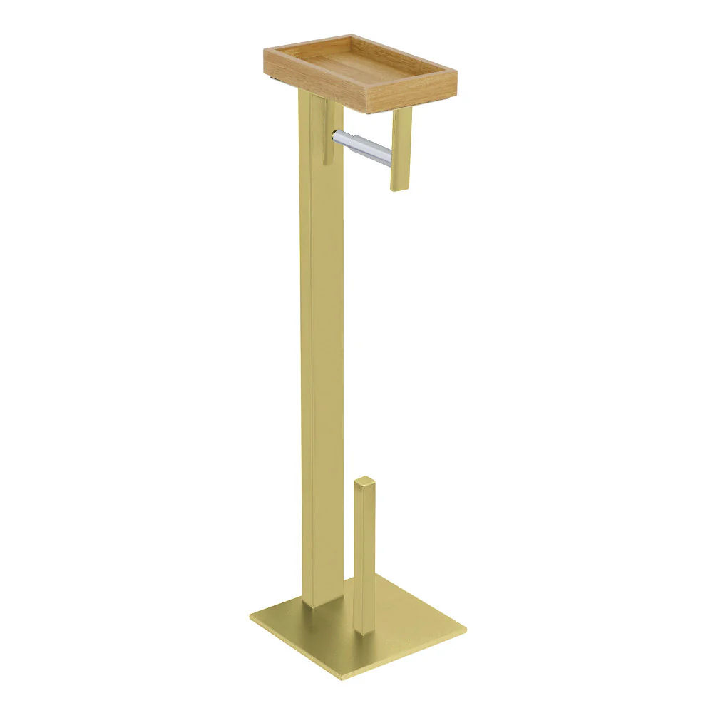 Kingston Brass Edenscape Freestanding Toilet Paper Holder with Storage Shelf, Brushed Brass (SCC8507)