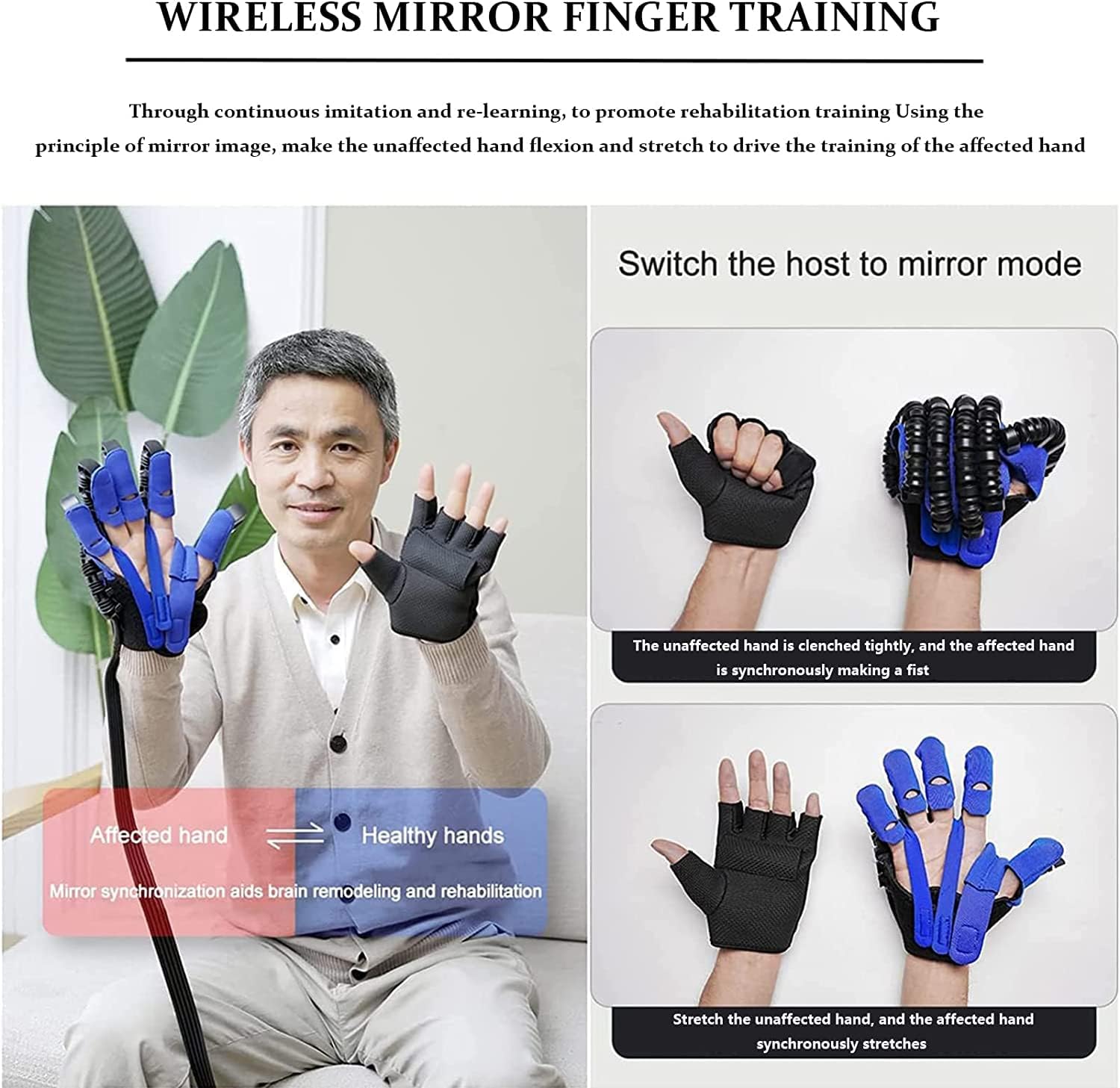 Upgraded Version Rehabilitation Robot Gloves, Hemiplegia Finger Trainer Stroke Hand Splint AssistiveTraining Equipment, Finger Orthosis, for Long-Term Relief(Size:L Code,Color:Left Hand)