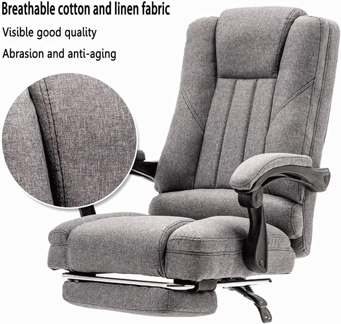 Office Chair Swivel Desk Chair Office Chair - High Back Desk Chair, with Adjustable Lumbar Support & Metal Armrest Thick Seat Cushion - 150°Reclining & Rocking Linen Fabr,