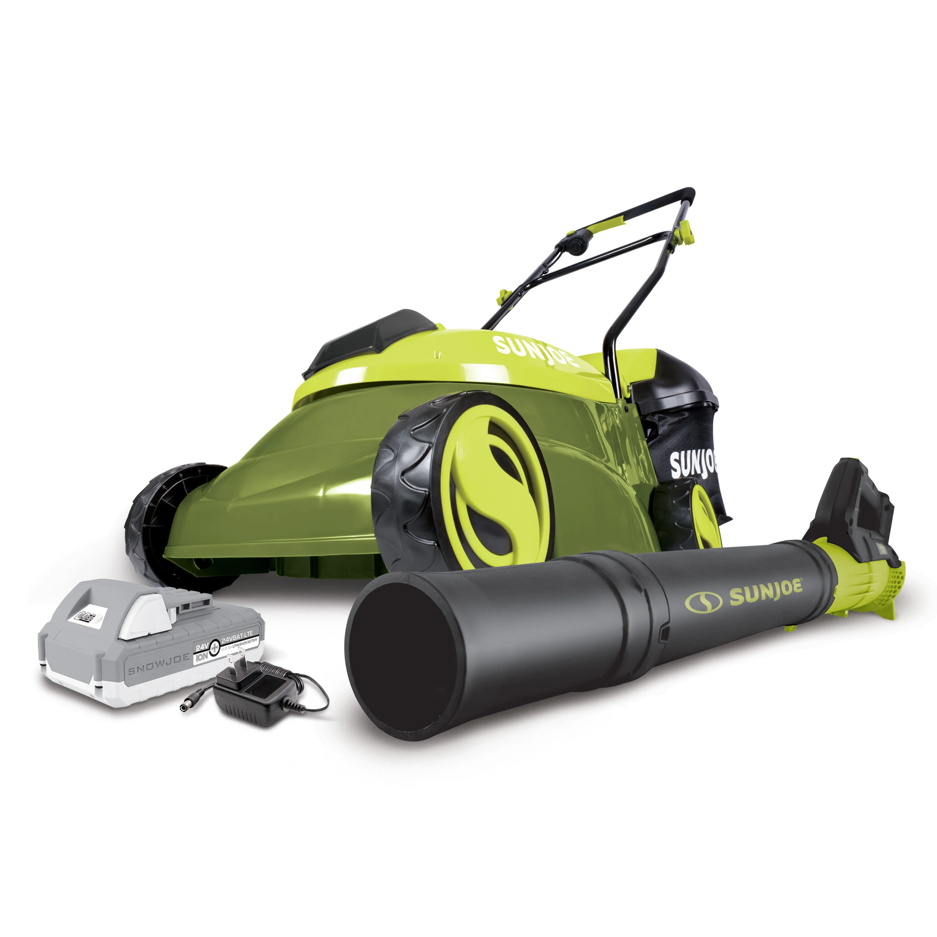 Sun Joe Cordless Power Bundle | Lawn Mower + Leaf Blower | W/ 2.0-Ah Battery + Charger