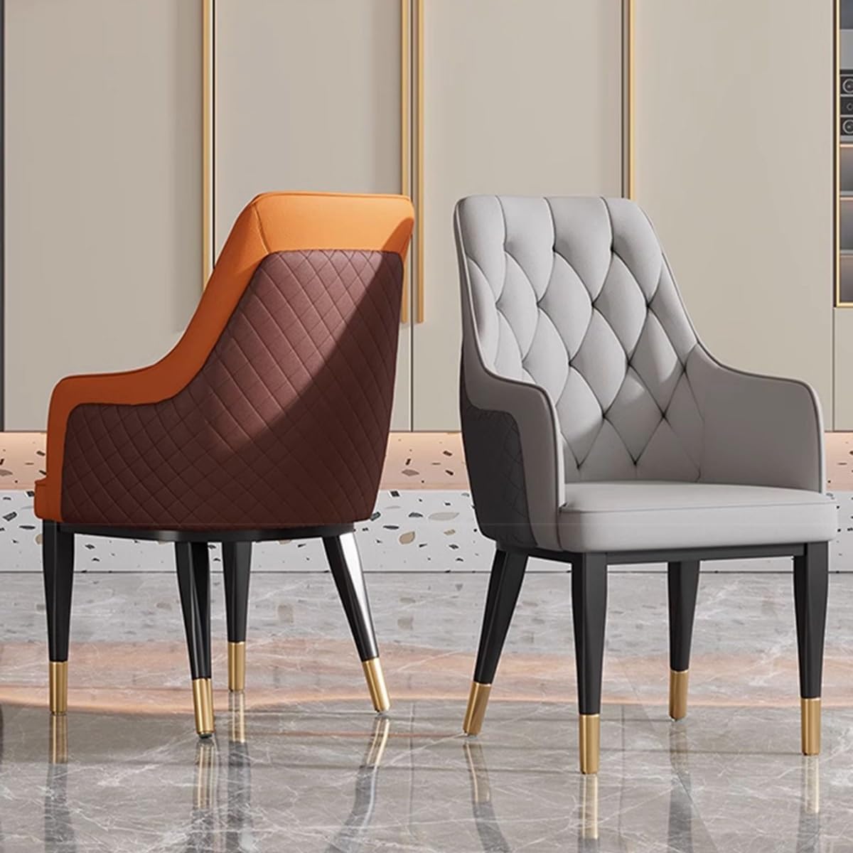 Mid Century Modern PU Leather Dining Chairs with Nailhead Grey Color High Back Support Armrest Relax Lounge Side Chair Kitchen & Dining Room Furniture (Dark Green