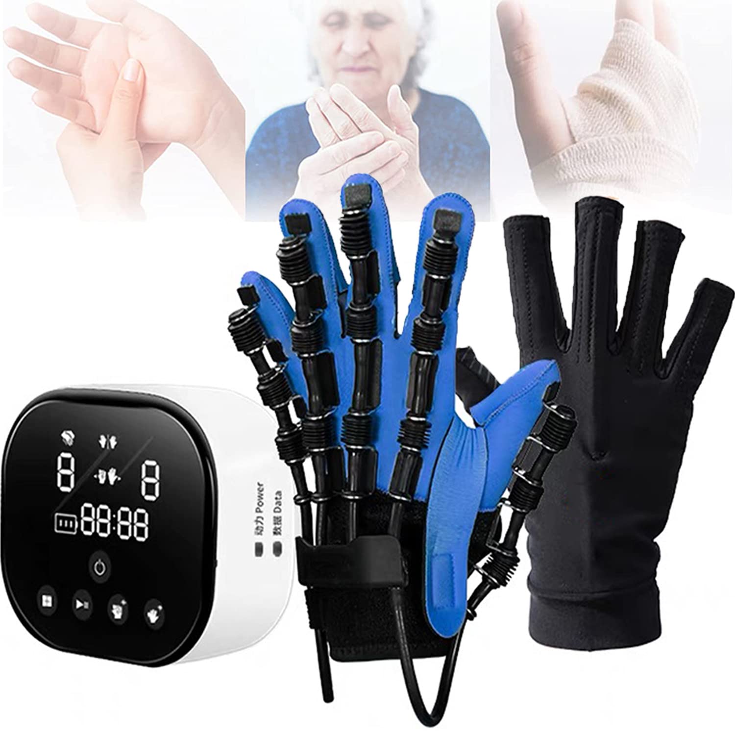 Rehabilitation Robot Gloves Orthoses Functional Hand Splint Assistive Gloves Finger Hand Training Device for Hand Dysfunction Patients Exercise Finger Joint,RightBlue-5age(c (RightBlue S)