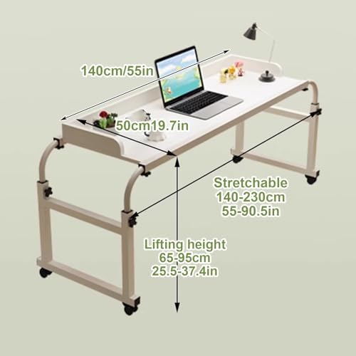 Tiltable Tabletop Bedside Workstation Laptop Desk,Over-Bed Table Adjustable Height Overbed Table with Wheels for King Size Beds Rolling Desk for Hospital and Home Use