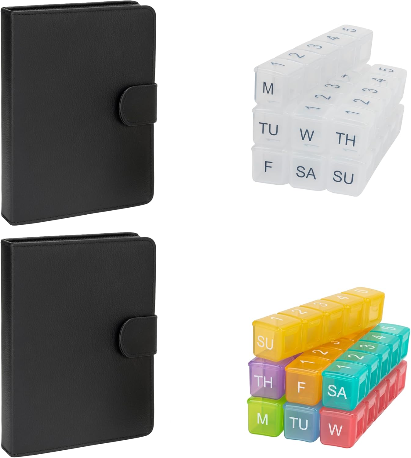 e-Pill 5 Times a Day x 7 Day Large Weekly Pill Organizer, Vitamin and Medicine Pill Box - with Discreet Case (2-Pack Clear & Rainbow)