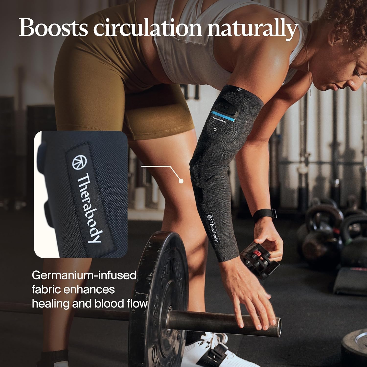 Therabody RecoveryPulse Arm - Compression and Vibration Sleeve for On The Go Relief, Reduce Soreness and Pain in Arms, Increase Flexibility (Medium)