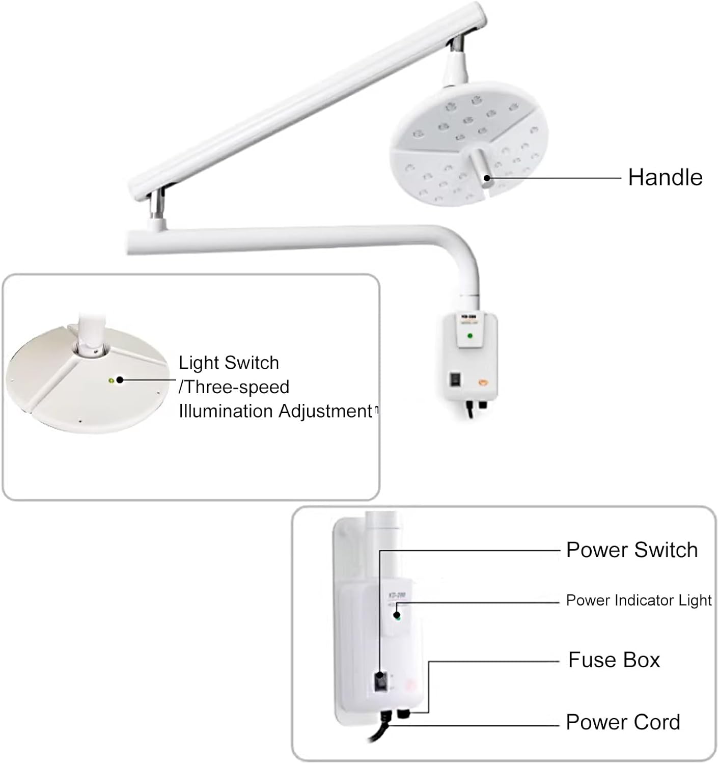 Wall Hanging Surgical Examination Lamp, 50W LED Medical Exam Lamp with Touch Switch, Three Levels of Brightness Can Be Adjusted, 360° Rotating Lamp Head