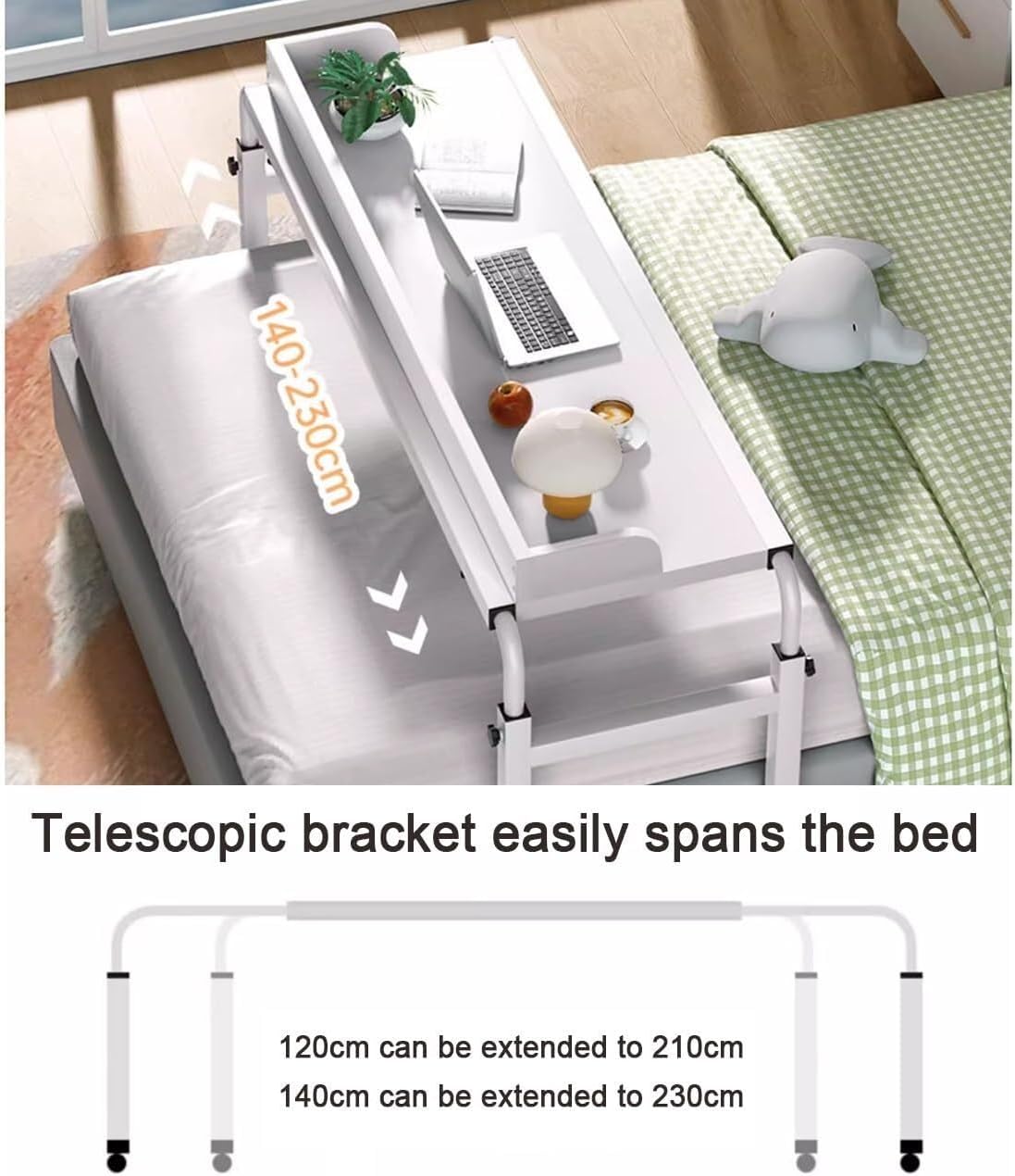 Adjustable Overbed Table, Over The Bed Table with Wheels, Laptop Cart Computer Table Hospitable Bed Table Nursing Table for Home and Hospital