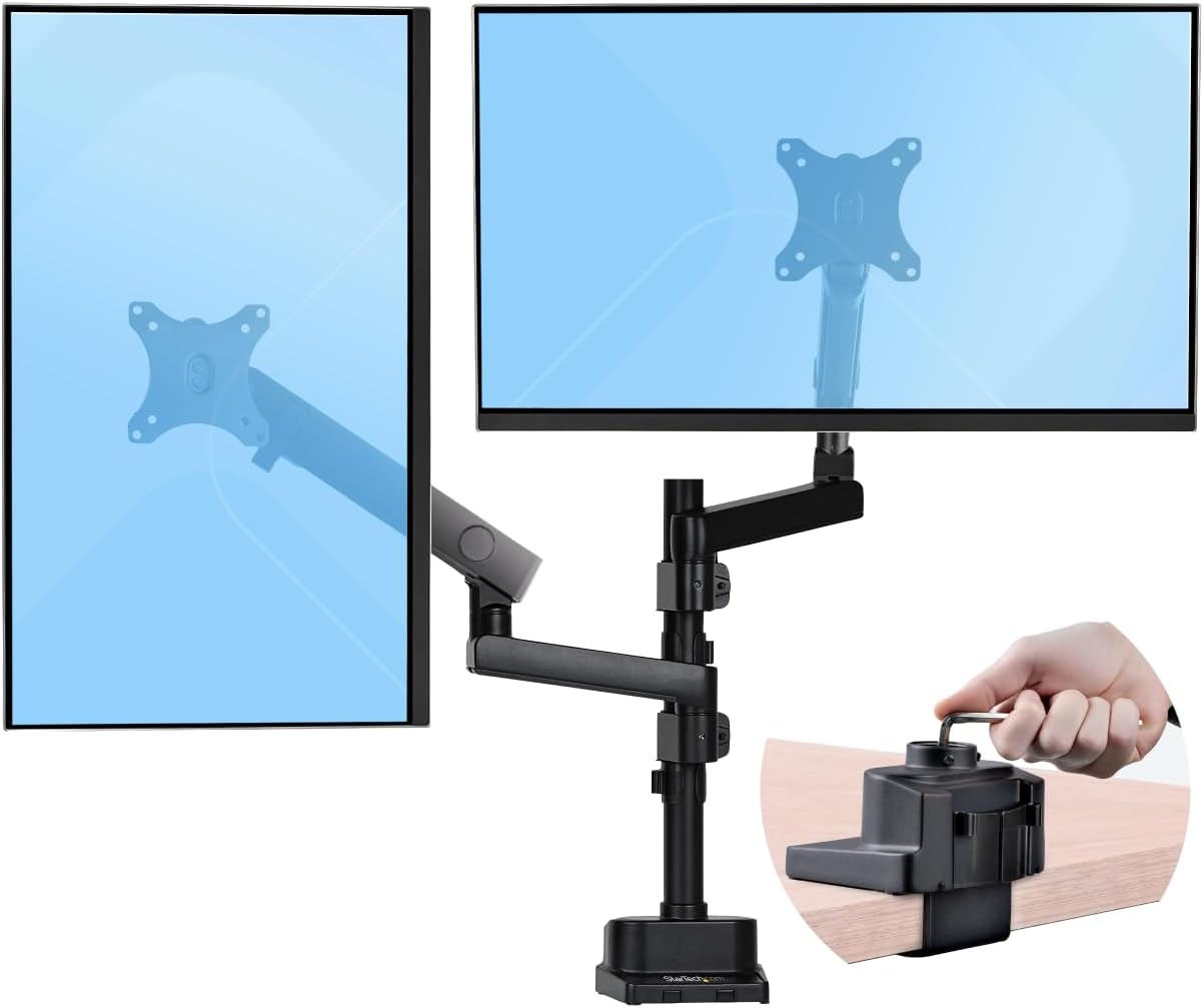 StarTech.com Desk Mount Dual Monitor Arm, Height Adjustable Mount for 2X VESA Displays up to 32