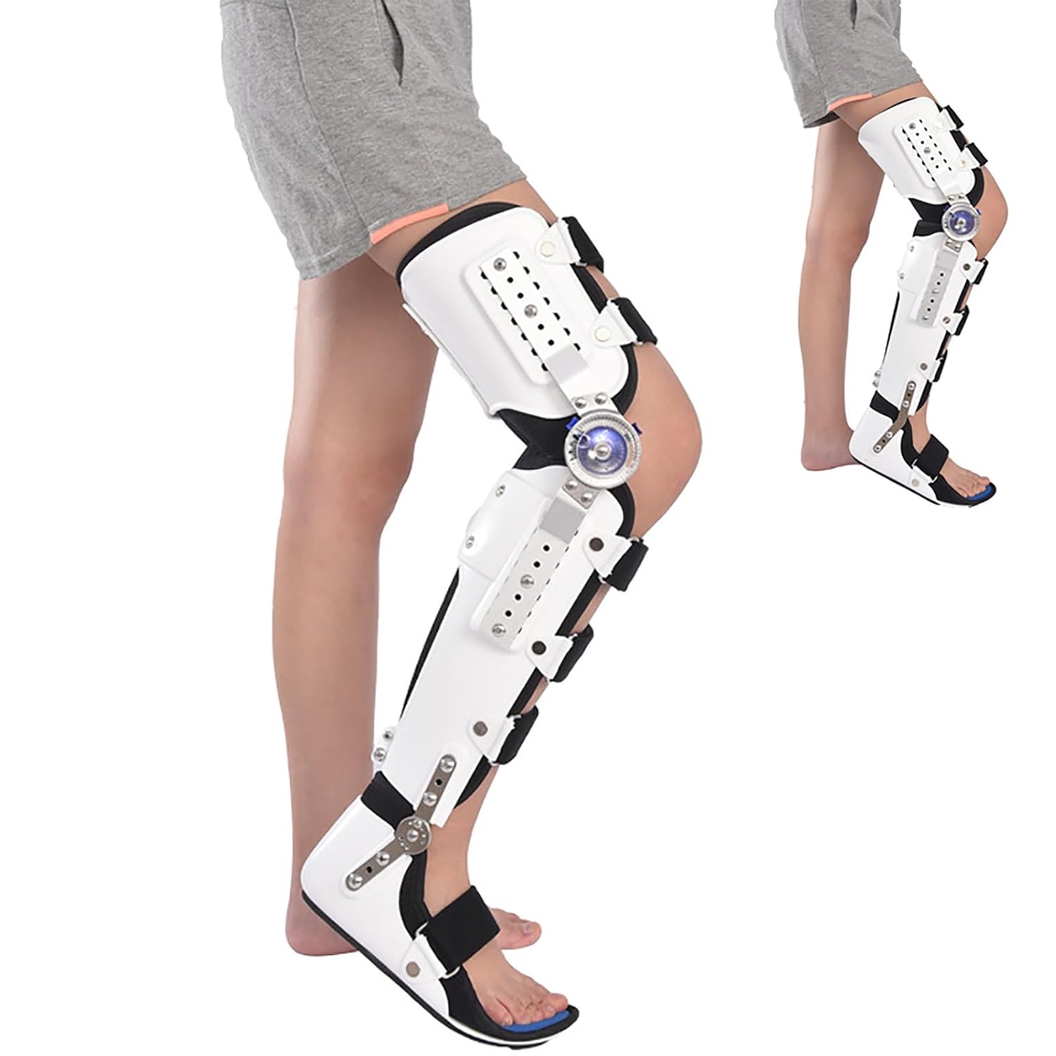 Unloader knee brace Knee Joint Fixed Brace Full Leg with Walking Boots Knee Immobilizer with Locking Dials & Side Strong Stabilizers Thigh Knee Leg Ankle Fixed Limb Strap for Men and Women(Adjustable,