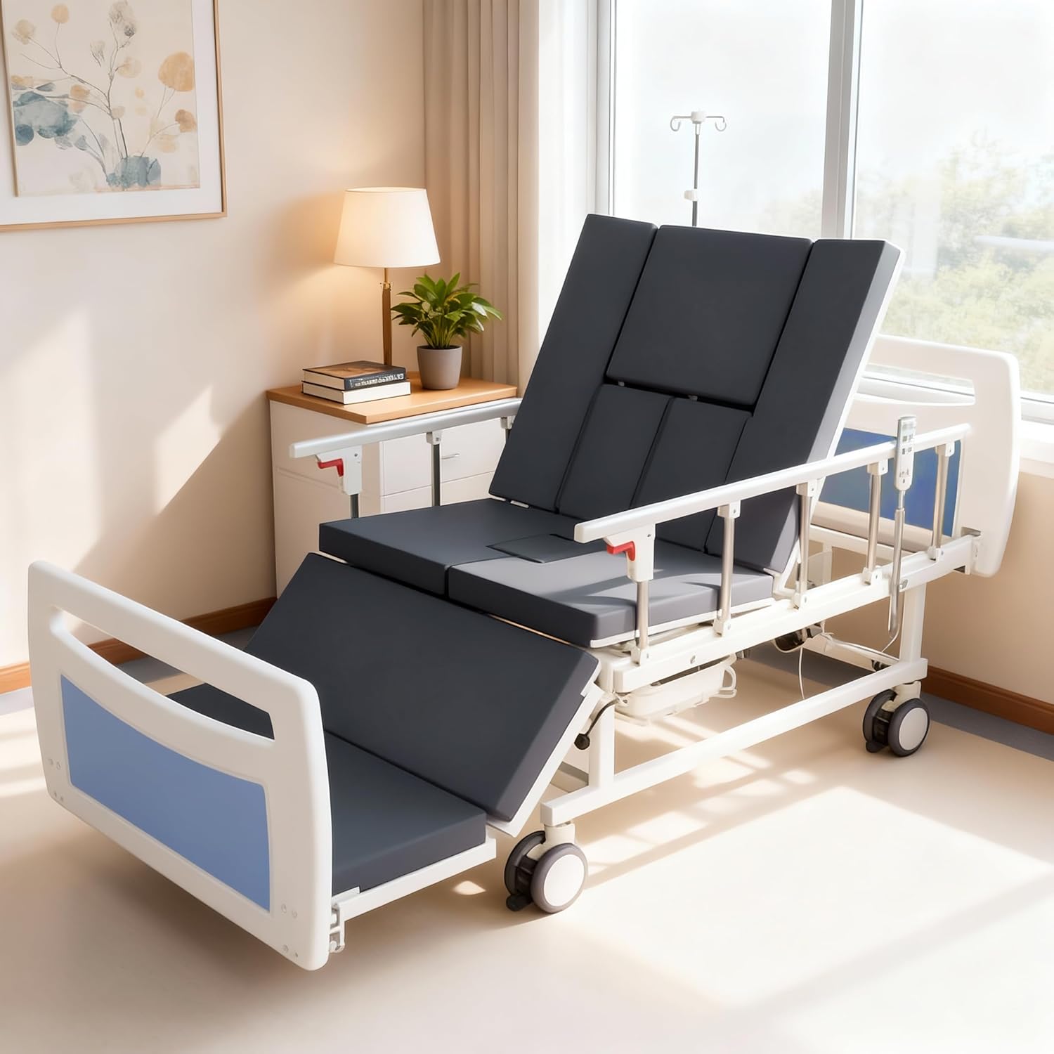 Advanced Full Electric Hospital Bed for Home Use,Adjustable Nursing Bed with Remote Control,5