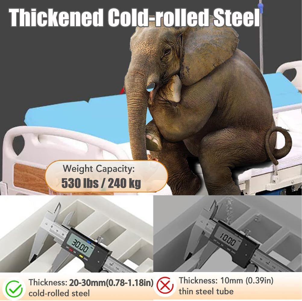 Premium 10 Function Full Electric Hospital Bed, with Lateral Tilting Electric Medical Bed for Home and Hospital, with Mattress Rails Locking Casters 530LB Loading