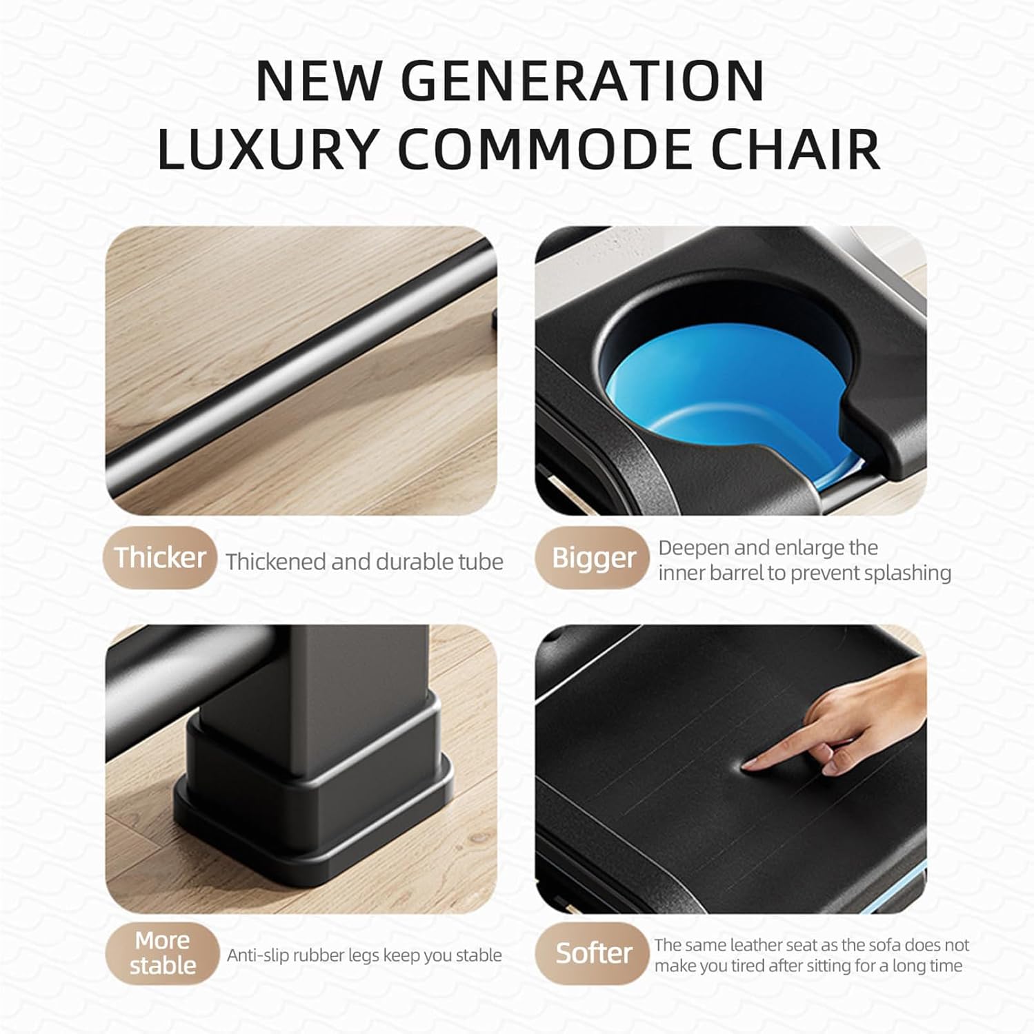 Bedside Commode Chair, Elderly Mobile Toilet Stool, Adjustable Height Bedside Commodes for Seniors, Pregnant Women, with Padded Backrest, Arm Support