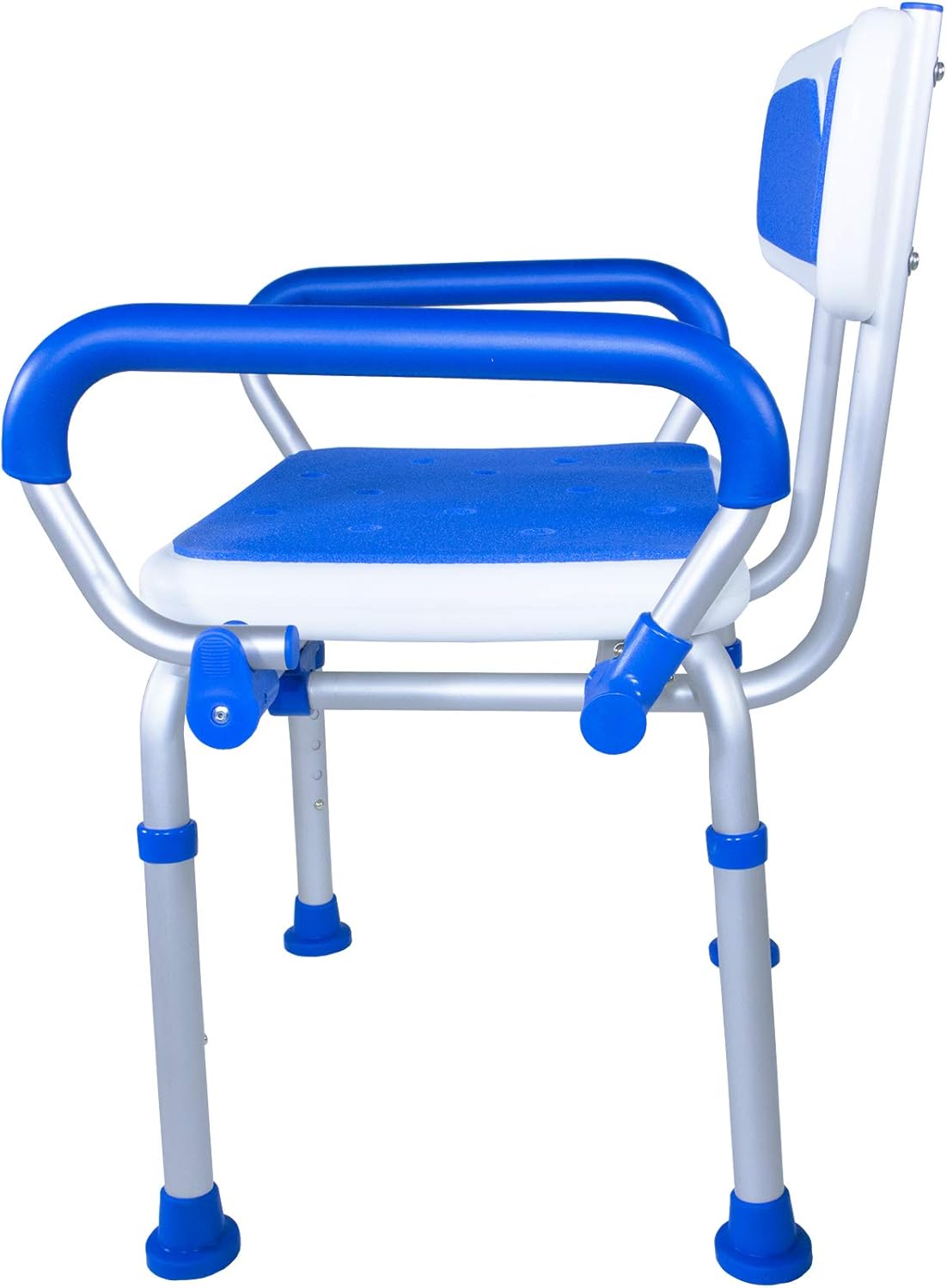 PCP Shower Safety Chair, Bath Bench With Backrest, Swing Arms, Adjustable Height, Medical Senior Support, Foam Padded