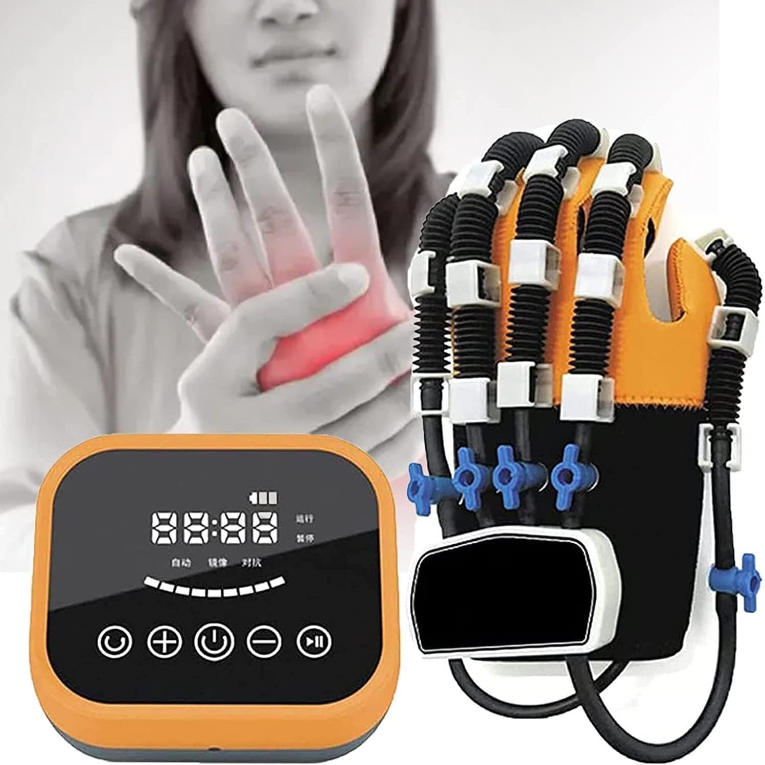 KouRy Rehabilitation Robot Glove, Hand Rehabilitation Device for Stroke Hemiplegia, Hand Function Recovery Finger Trainer, for Patients with Hand Dysfunction (Color : Orange, Size : Lefthand L)