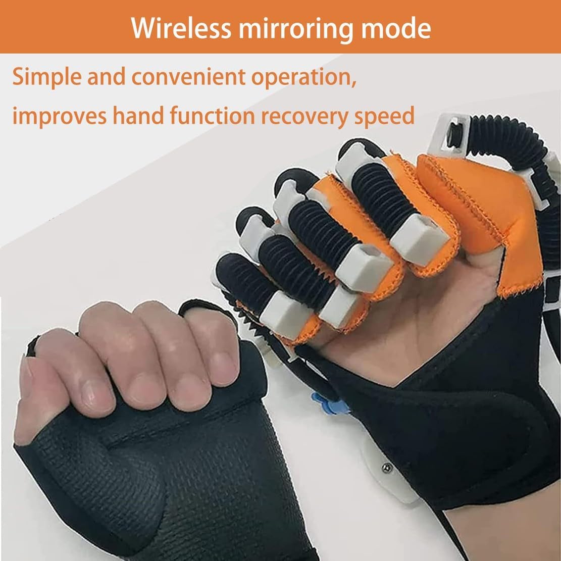 Finger Rehabilitation Trainer Robot Gloves, Multi-Modal Stroke Hemiplegia Rehabilitation Training Equipment, Light Finger Straightening Brace Guard Protector(A,Left Hand XL)