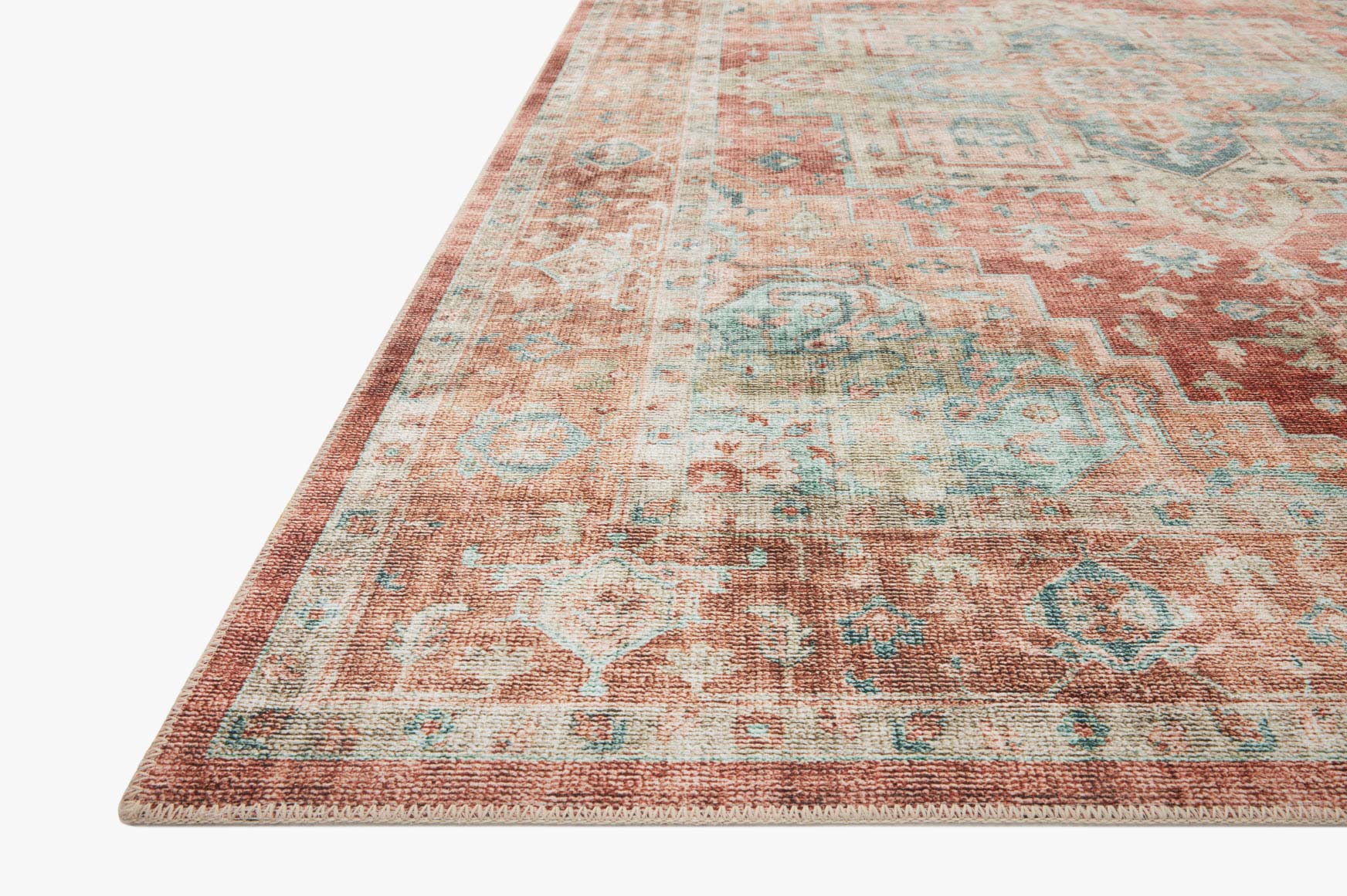Loloi II Heidi Collection - Traditional Power Loomed Rug in Terracotta & Aqua (HEI-01)