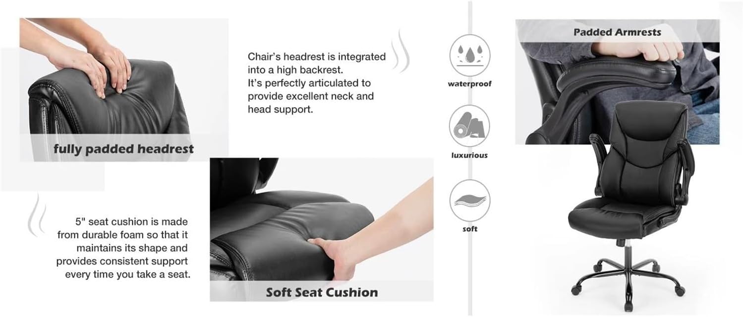 Managerial Chairs, Office Chair – Ergonomic Adjustable Computer Desk Chairs with High Back Flip-Up Armrests Swivel Task Chair with Lumbar Support,Black