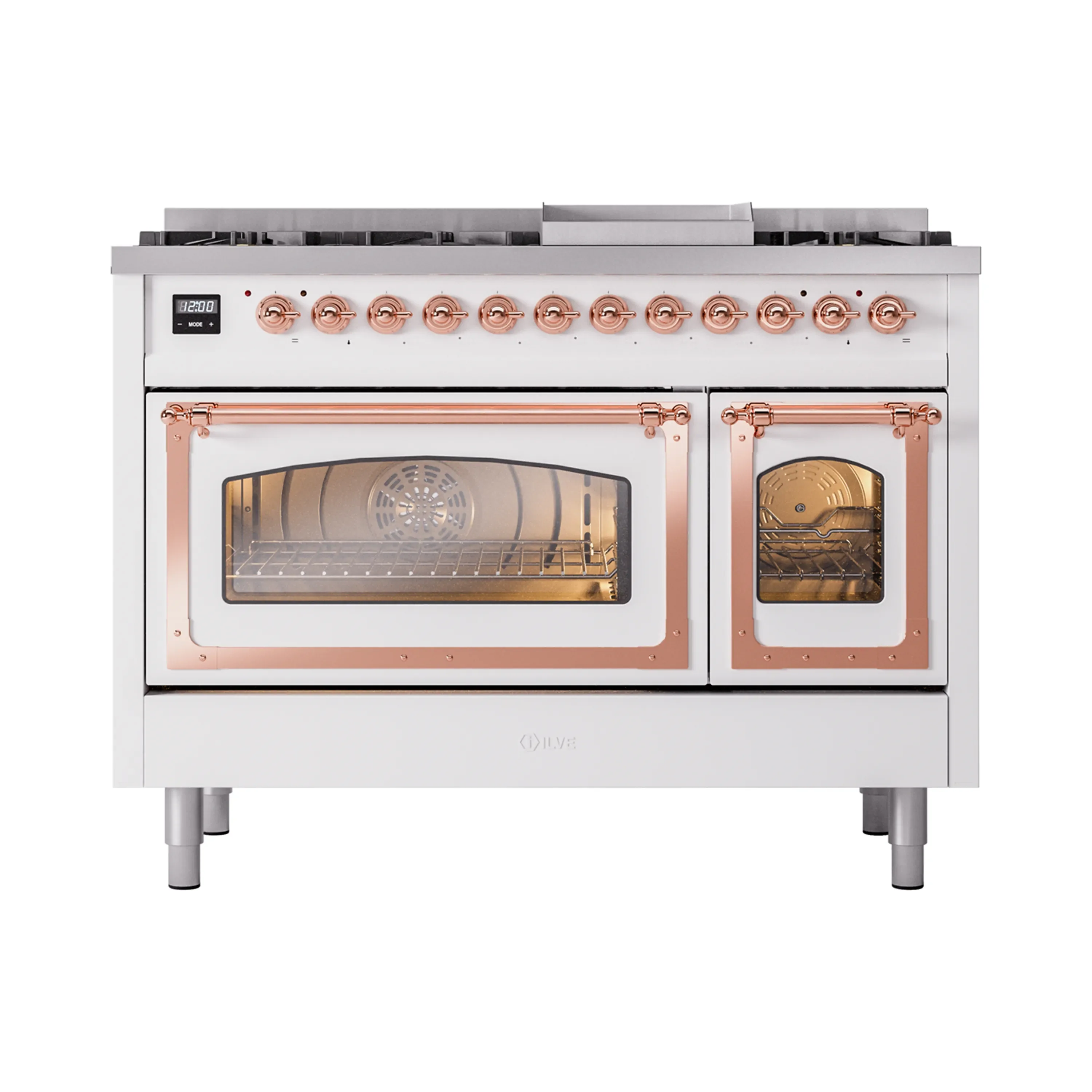 ILVE Nostalgie II Noblesse 48-Inch Dual Fuel Freestanding Range in White with Copper Trim (UN48FNMPWHP)