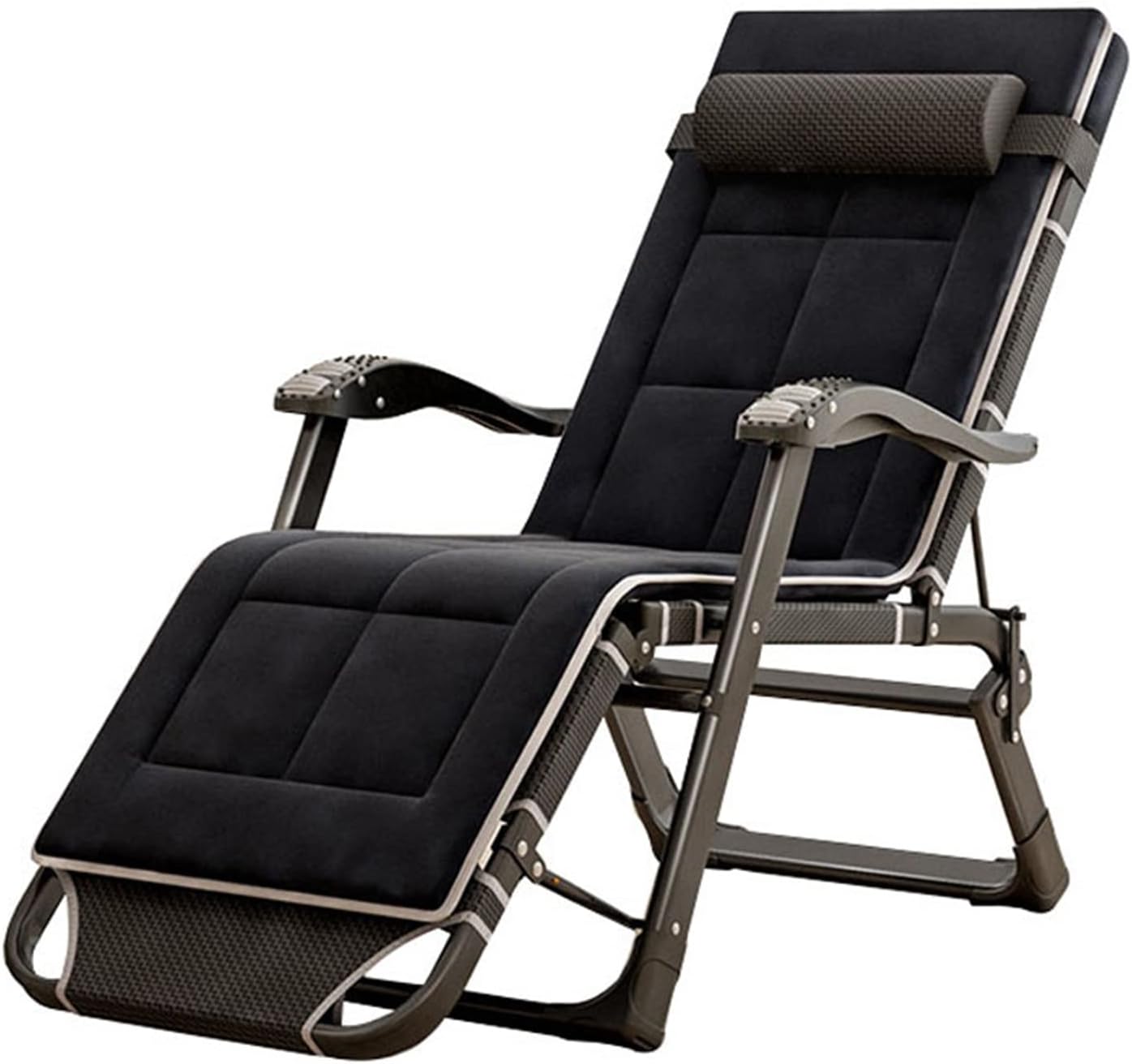 Recliners - Reclining Outdoor Sun Loungers - Relaxer Chairs for Patio Decking Gardens Camping - with Pillow and Massage Armrest, Supports 660LB (Black-Recliner + Cushion
